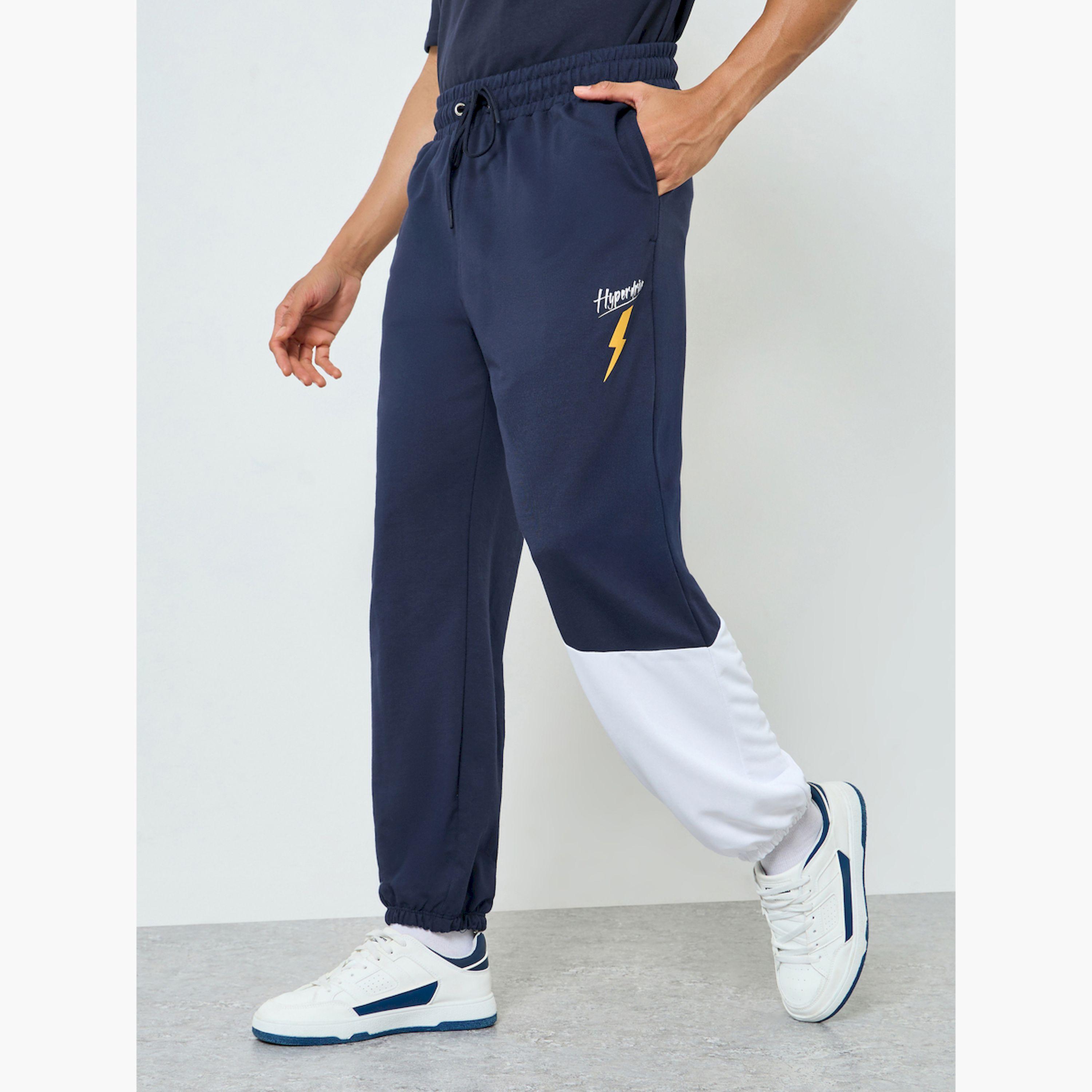 Styli Men Navy Color Block Joggers with Drawstring-men-clothing-bottoms-joggers-image-1