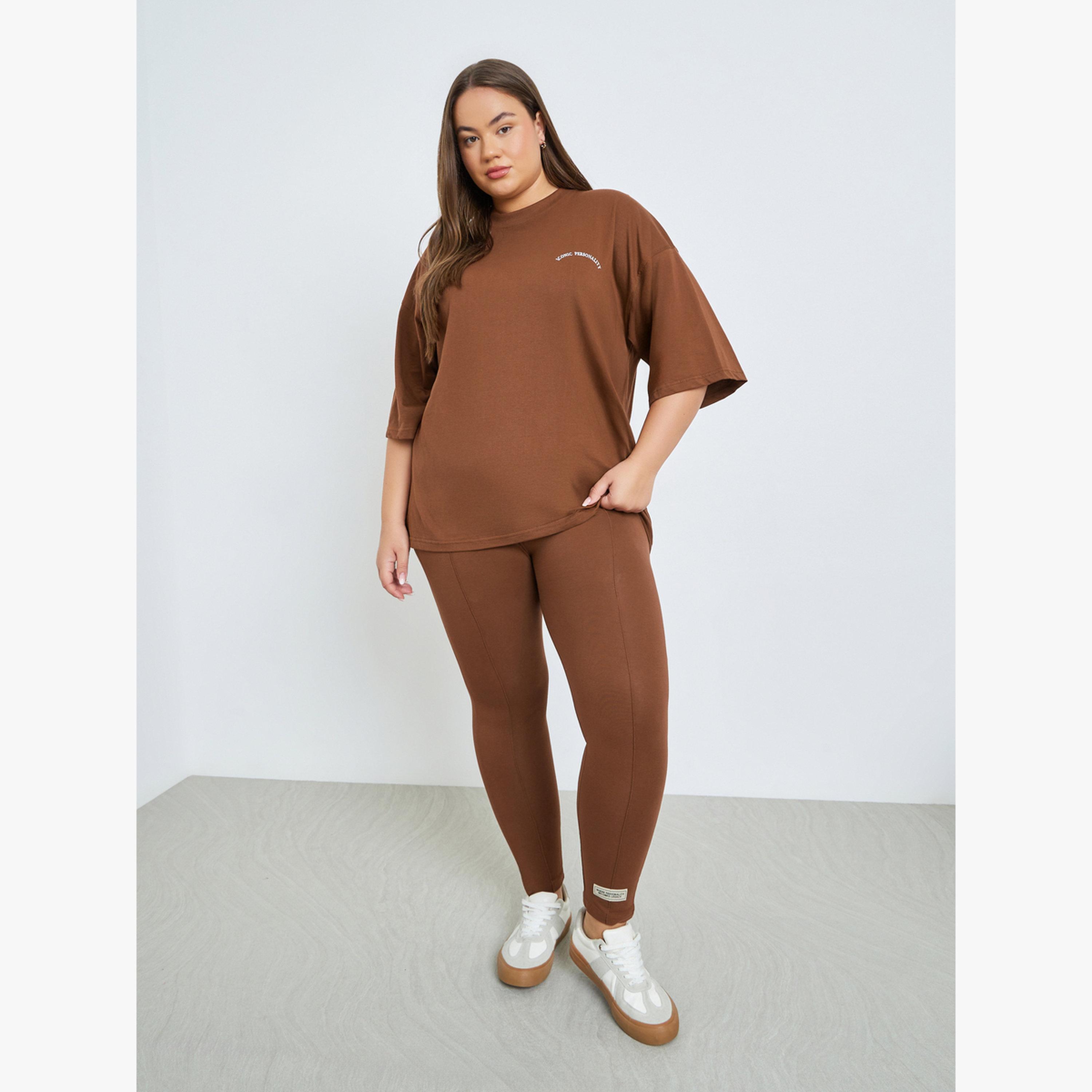 تيشيرت فضفاض مقاس كبير بني-women-clothing-tshirts-image-4