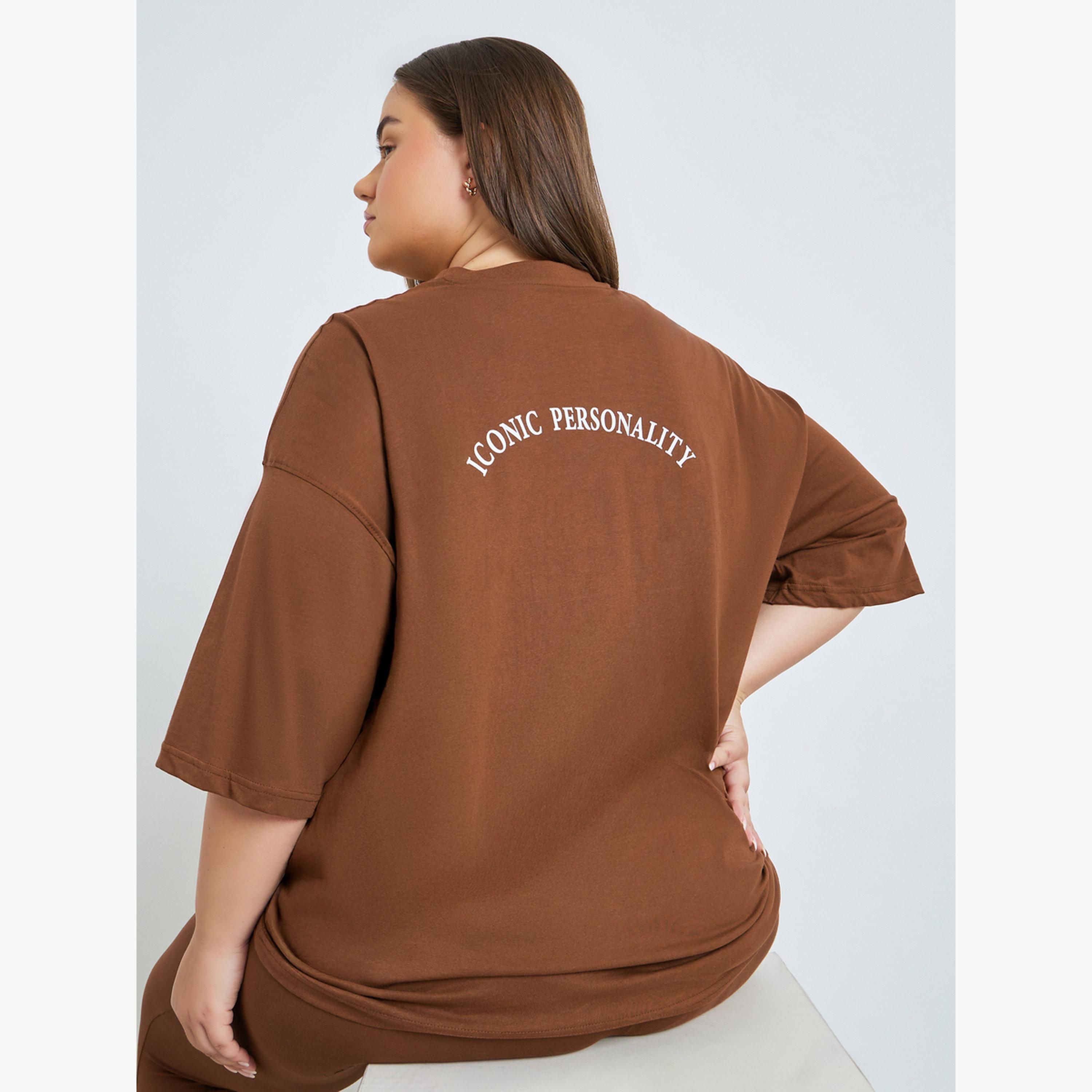 تيشيرت فضفاض مقاس كبير بني-women-clothing-tshirts-image-3