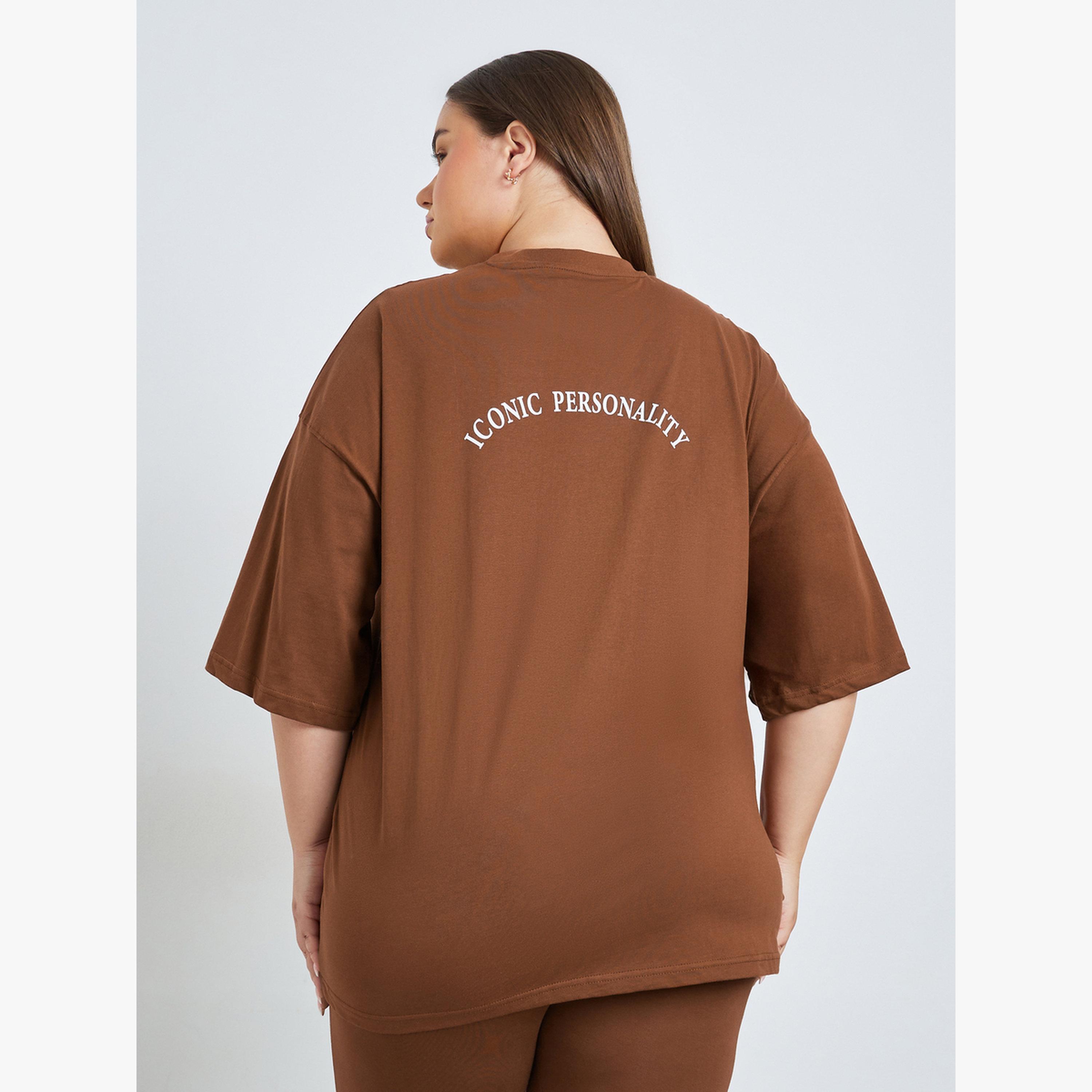 Styli Plus Size Brown Oversized T-Shirt-women-clothing-tshirts-image-4