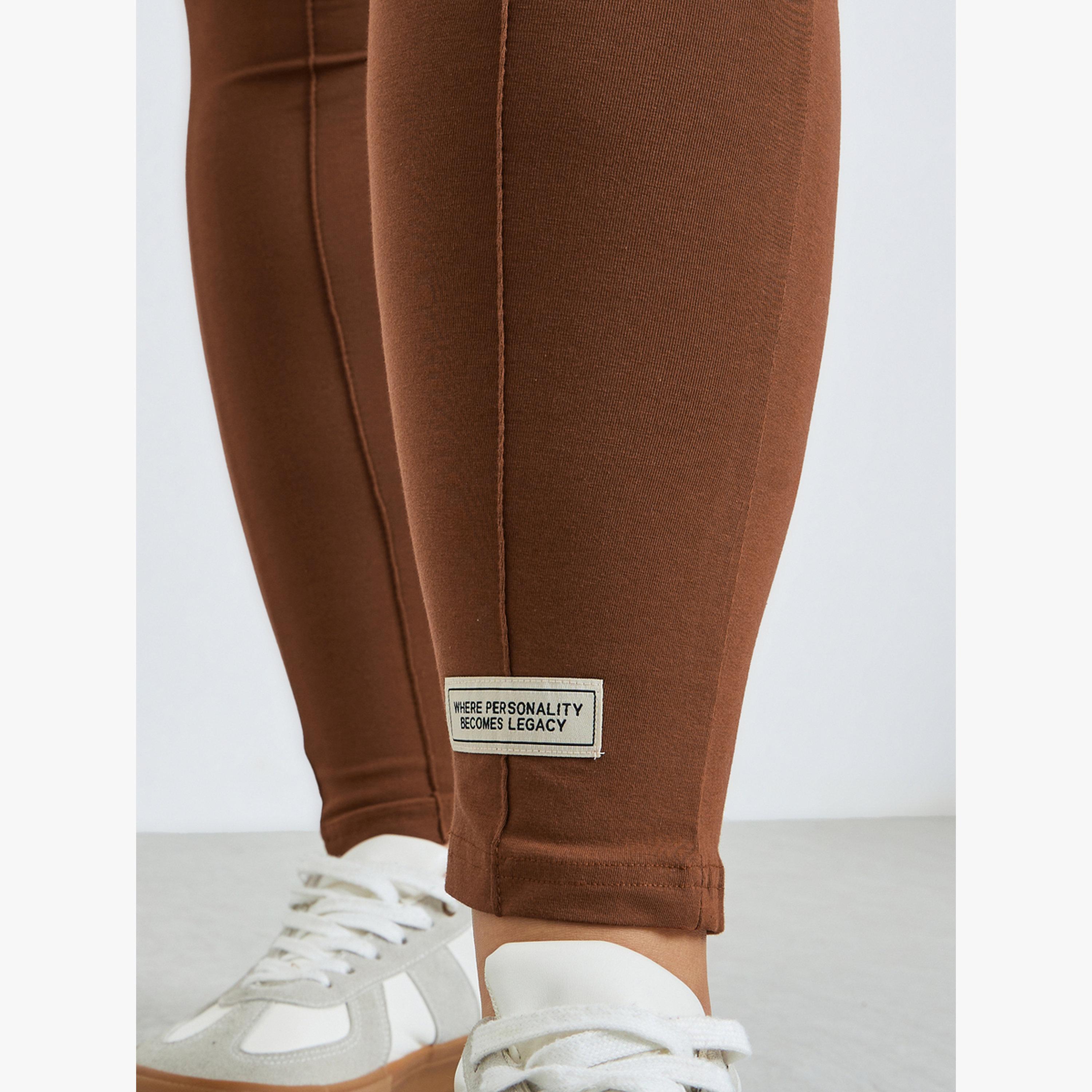 Styli Plus Size Brown Solid Leggings-women-clothing-bottoms-leggings-image-3
