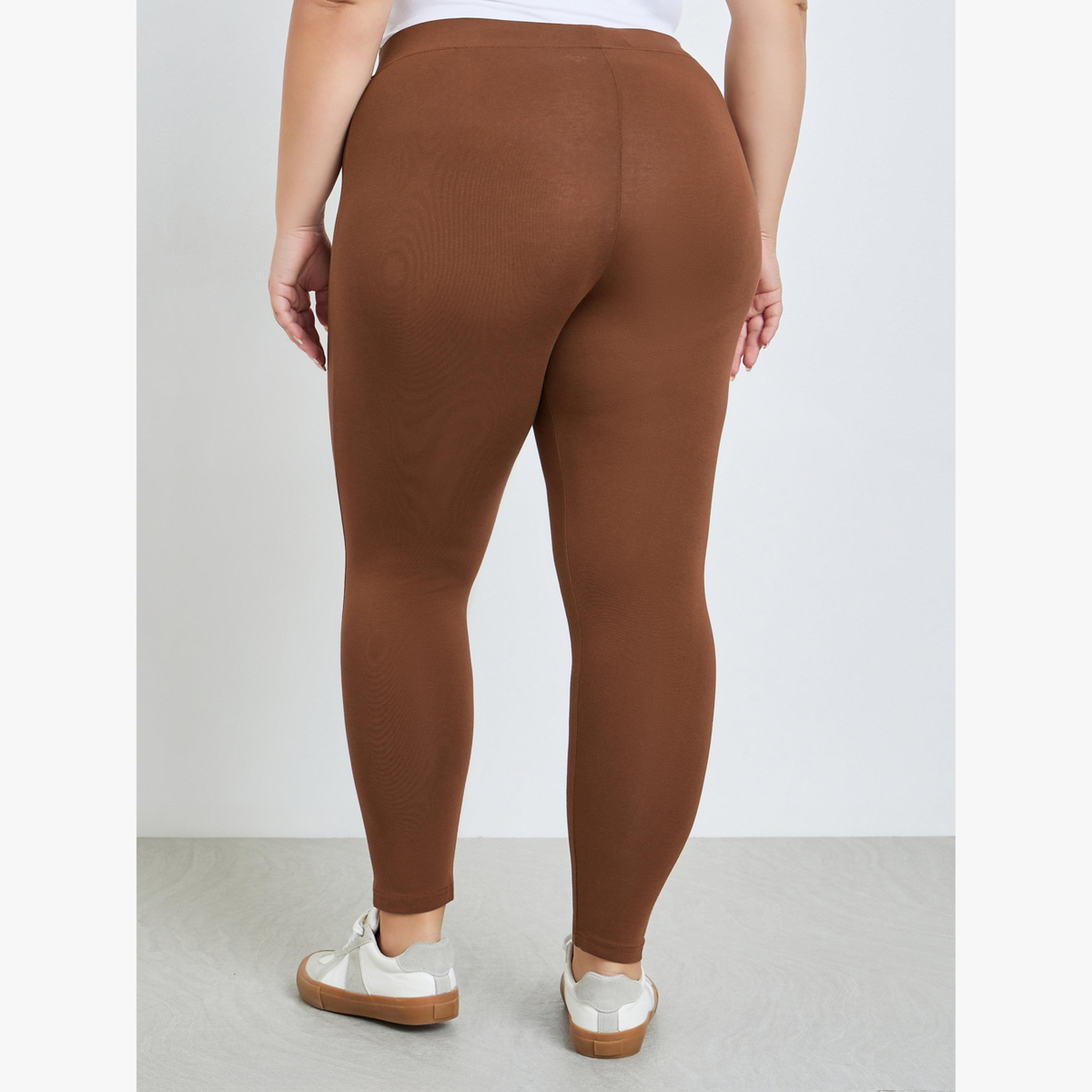 Styli Plus Size Brown Solid Leggings-women-clothing-bottoms-leggings-image-4