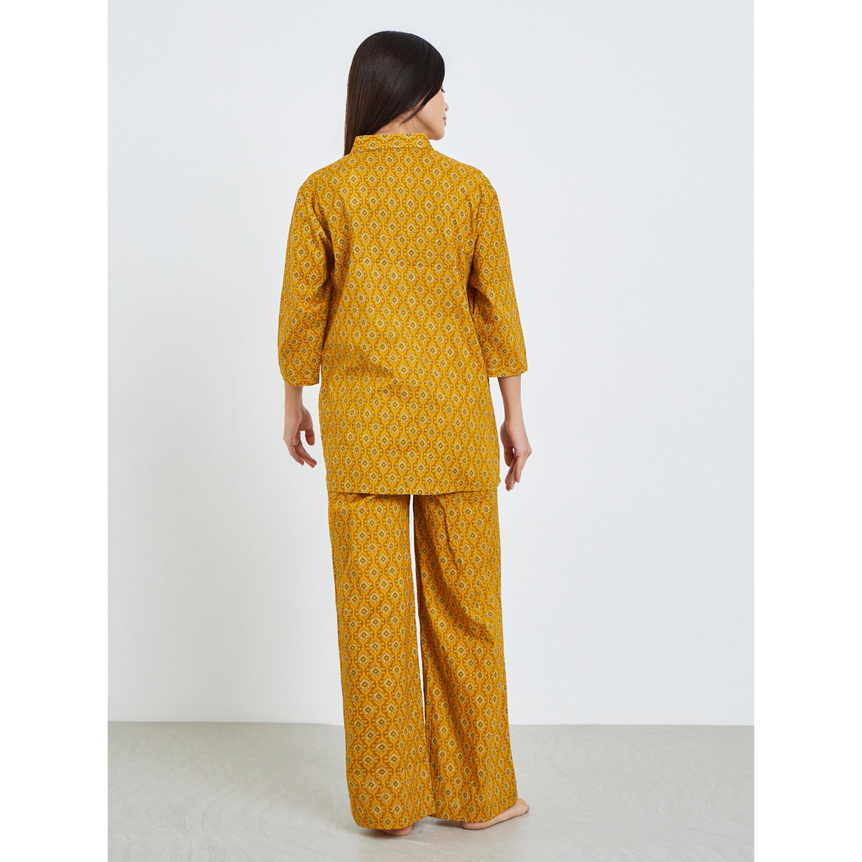Styli Geo Longline Cotton Shirt and Wide Leg Pyjama Set-women-clothing-nightwear-pyjamas-longsets-image-3