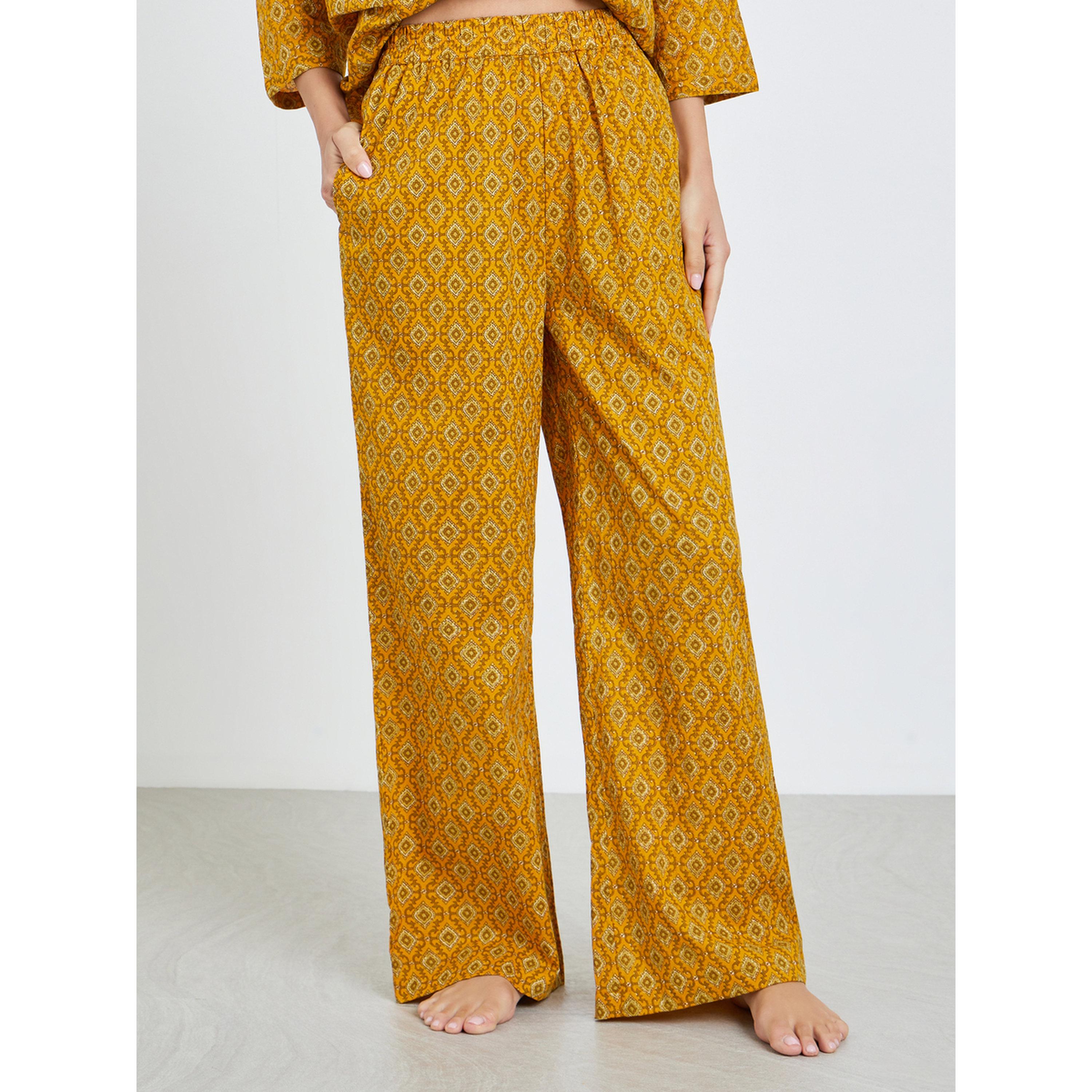 طقم بيجاما من قميص قطن طويل وبنطال واسع بطبعة هندسية-women-clothing-nightwear-pyjamas-longsets-image-4