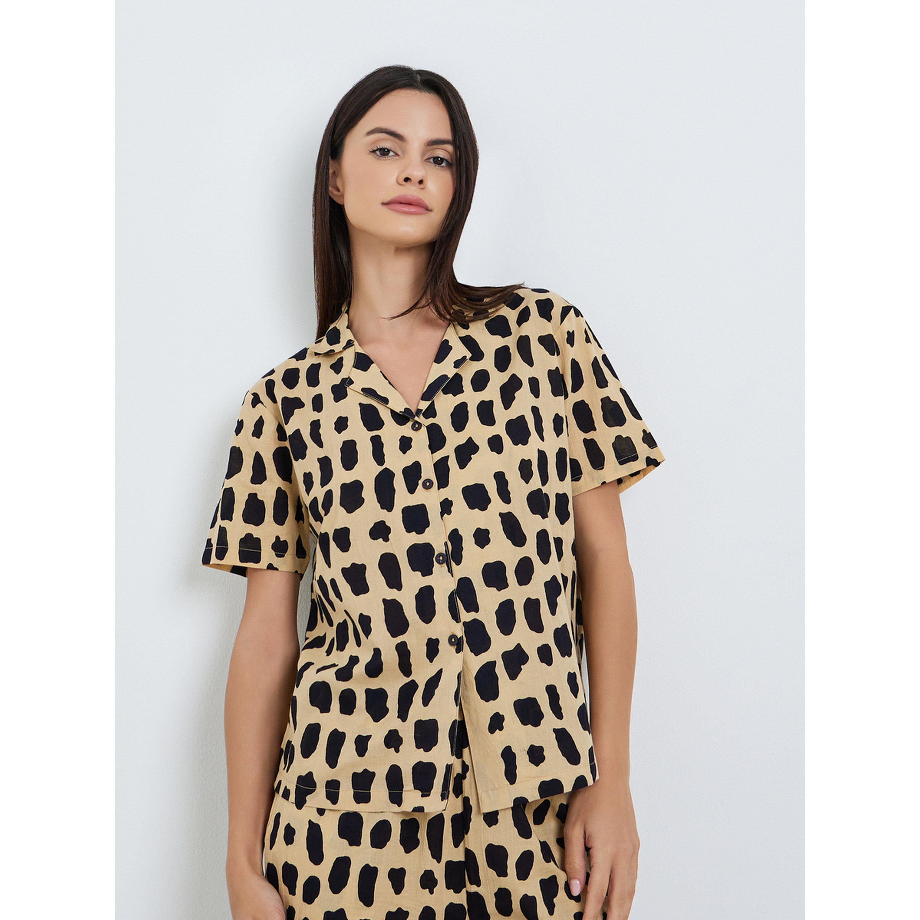 طقم بيجاما من قميص قطن وبنطال واسع بطبعة أحادية-women-clothing-nightwear-pyjamas-longsets-image-3
