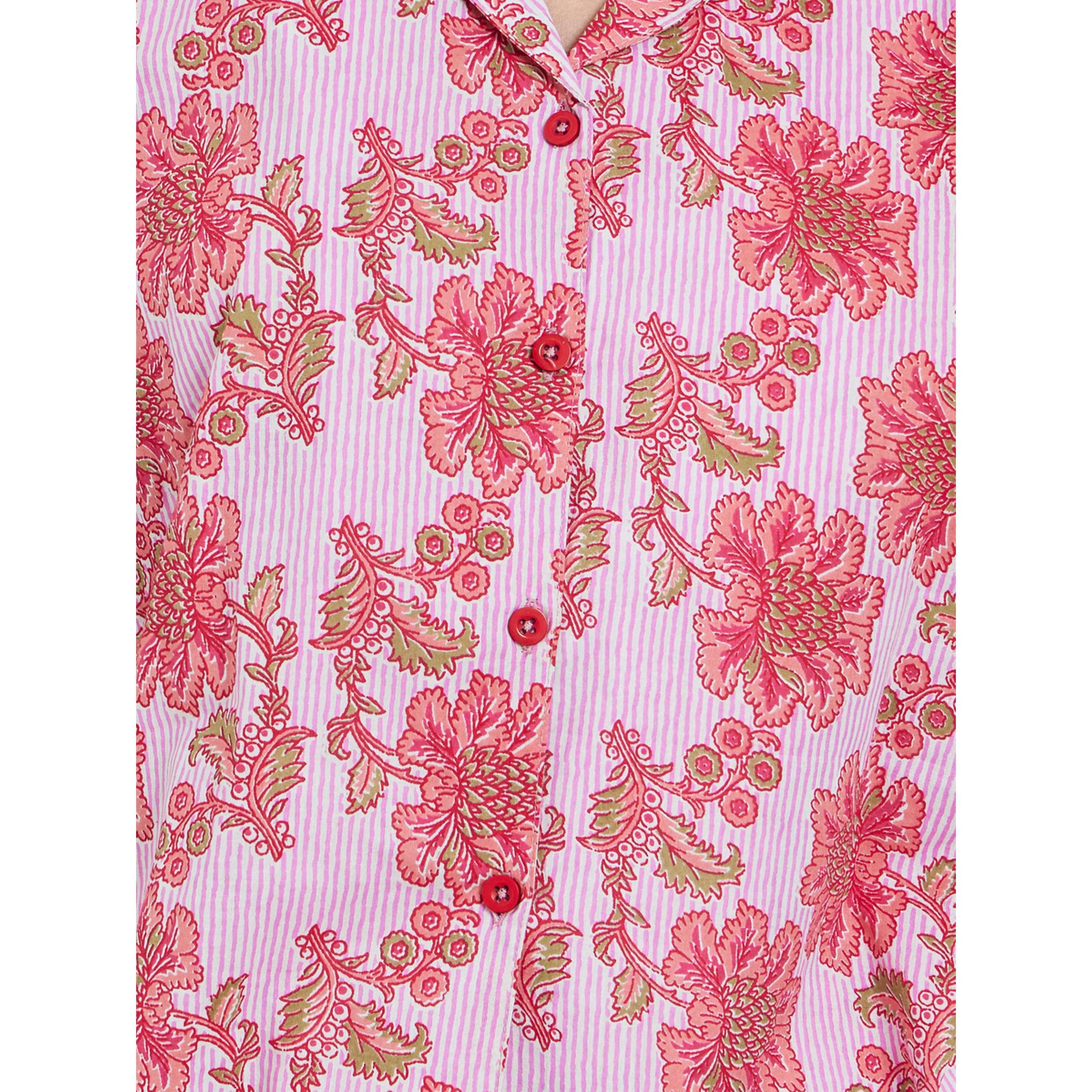 طقم بيجاما من قميص قطن وبنطال واسع بطبعة زهور مخططة-women-clothing-nightwear-pyjamas-longsets-image-5