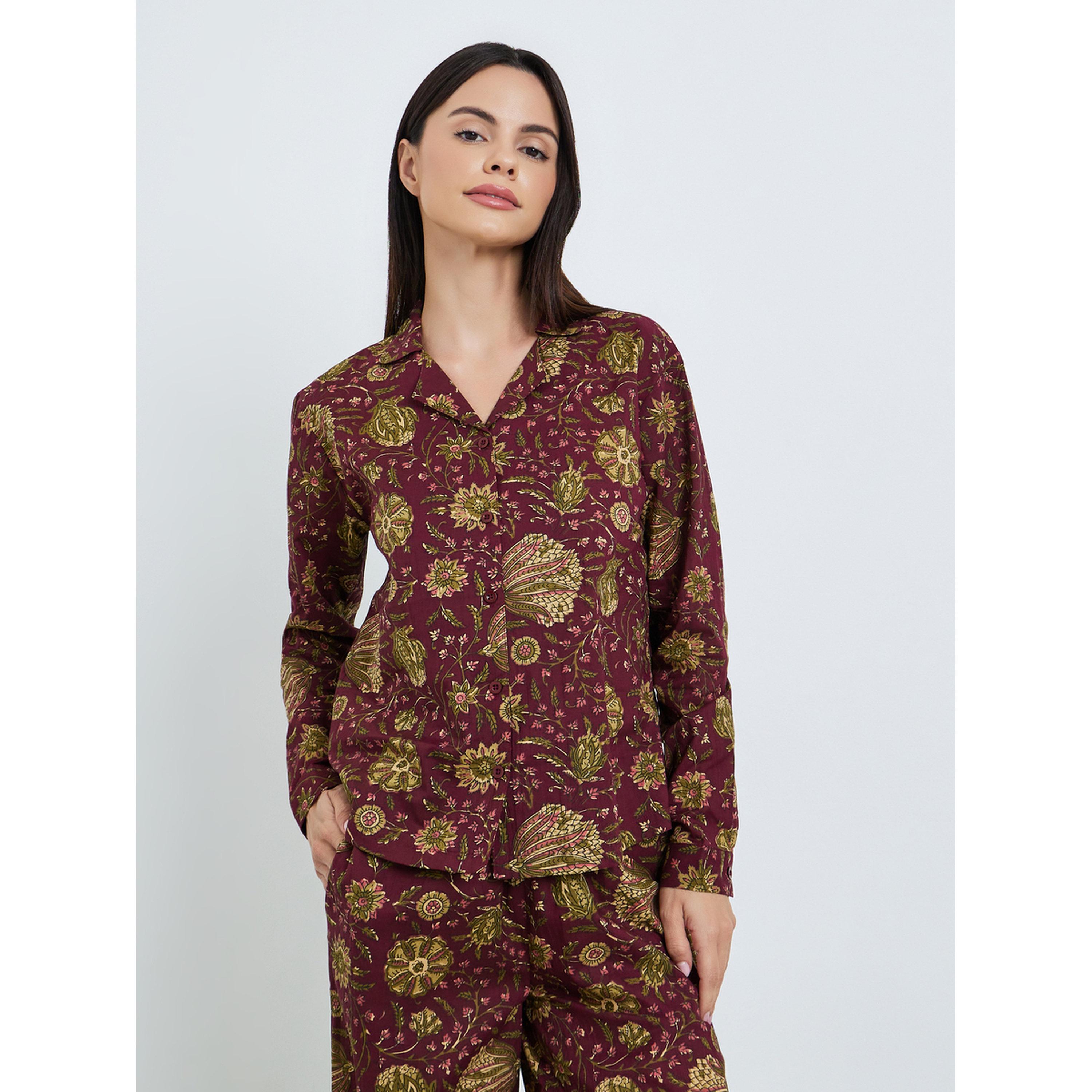 Styli Floral Buttoned Cotton Shirt and Wide Leg Pyjama Set-women-clothing-nightwear-pyjamas-longsets-image-2