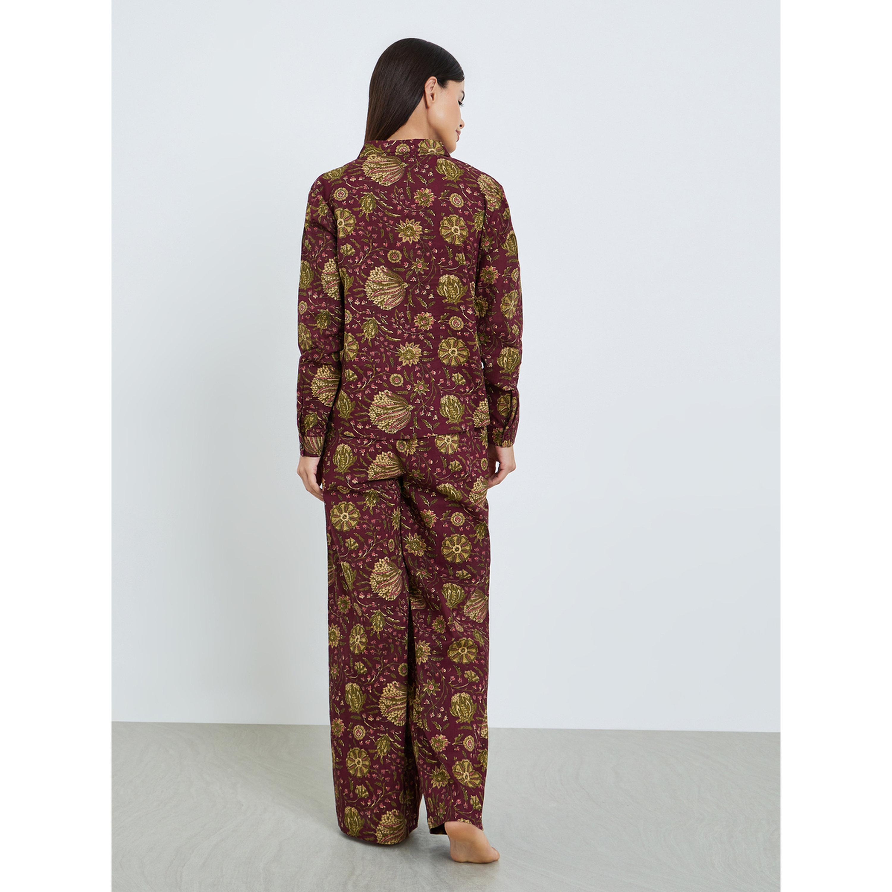 Styli Floral Buttoned Cotton Shirt and Wide Leg Pyjama Set-women-clothing-nightwear-pyjamas-longsets-image-3