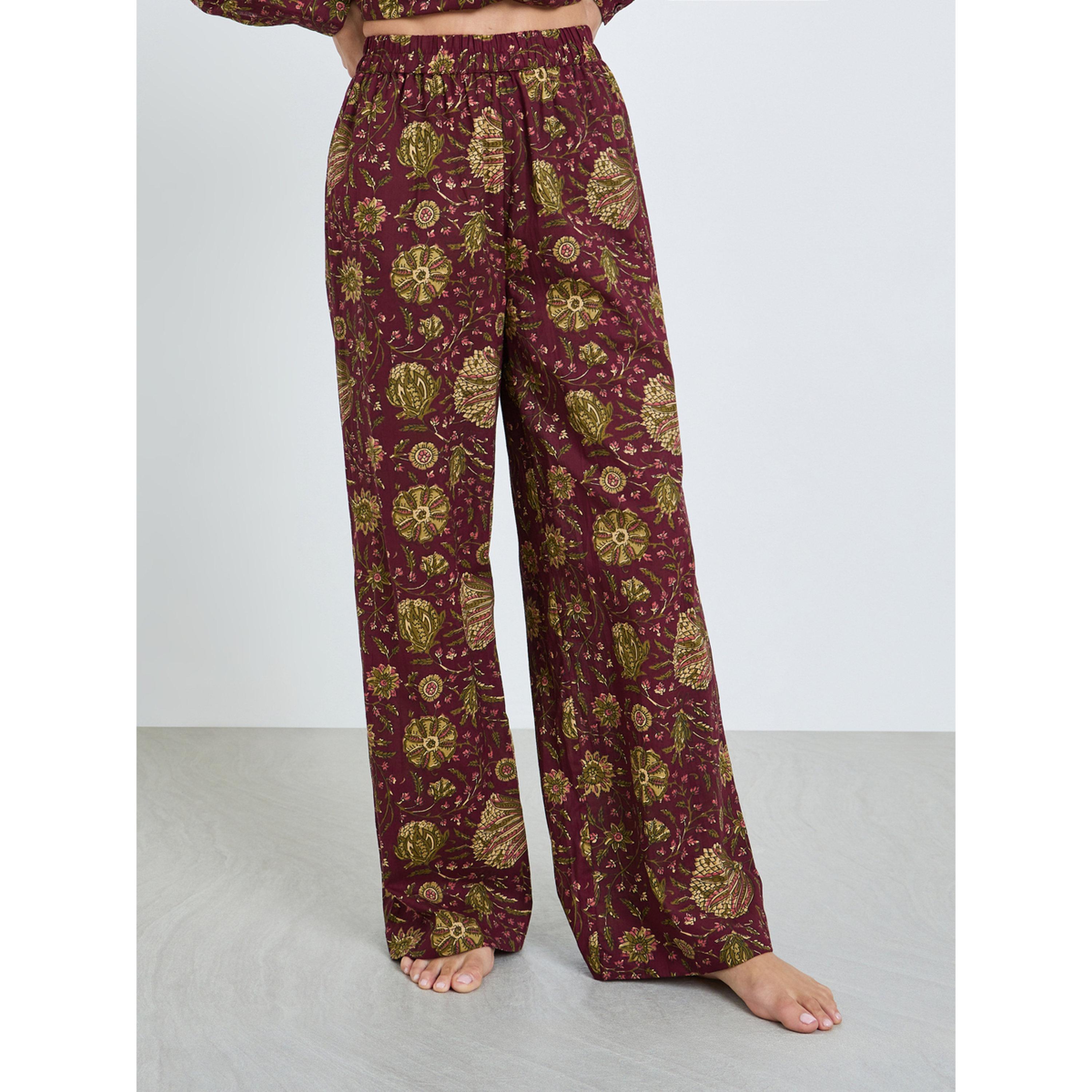 طقم بيجاما من قميص قطن بأزرار وبنطال واسع بطبعة زهور-women-clothing-nightwear-pyjamas-longsets-image-4