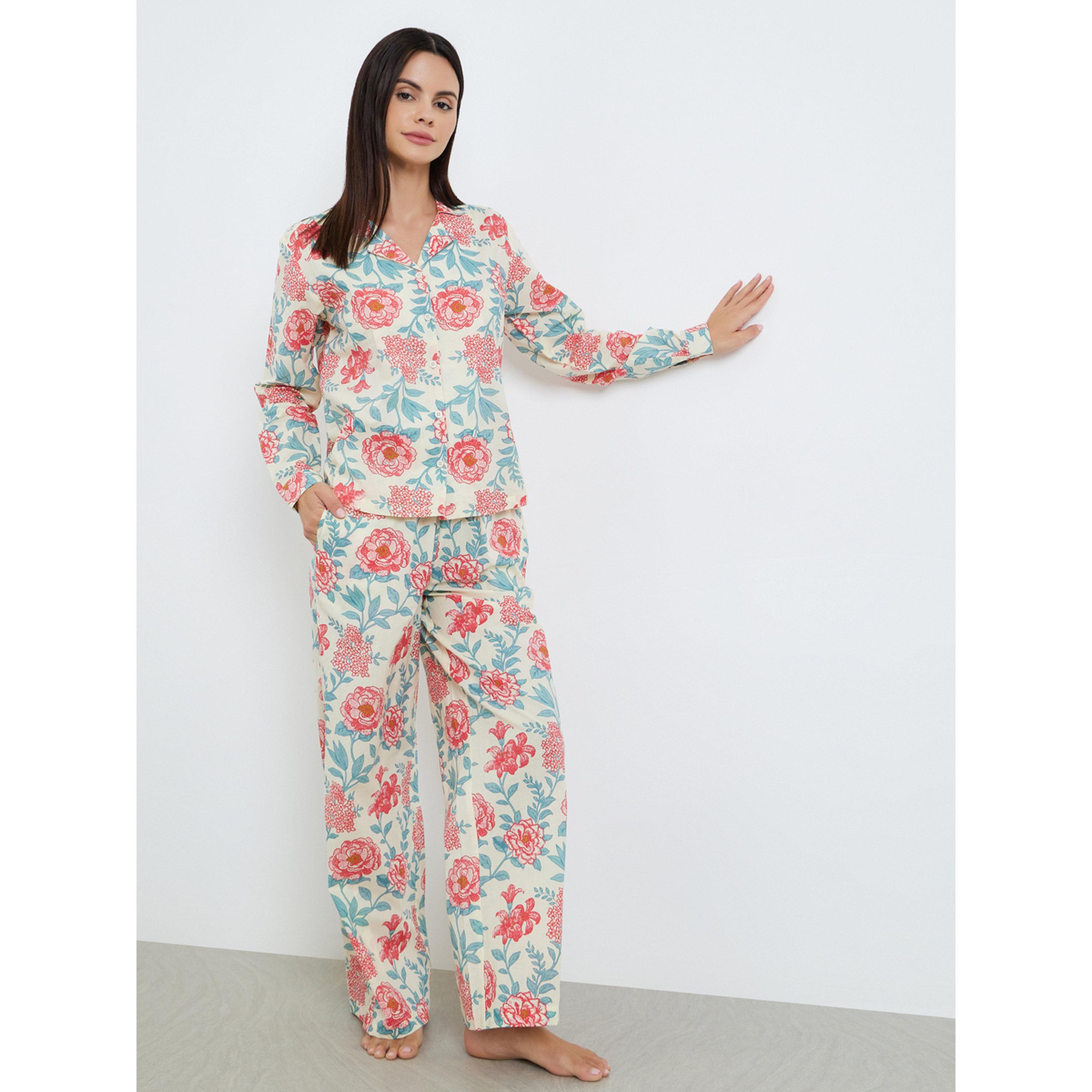Styli Floral Buttoned Cotton Shirt and Wide Leg Pyjama Set-women-clothing-nightwear-pyjamas-longsets-image-1