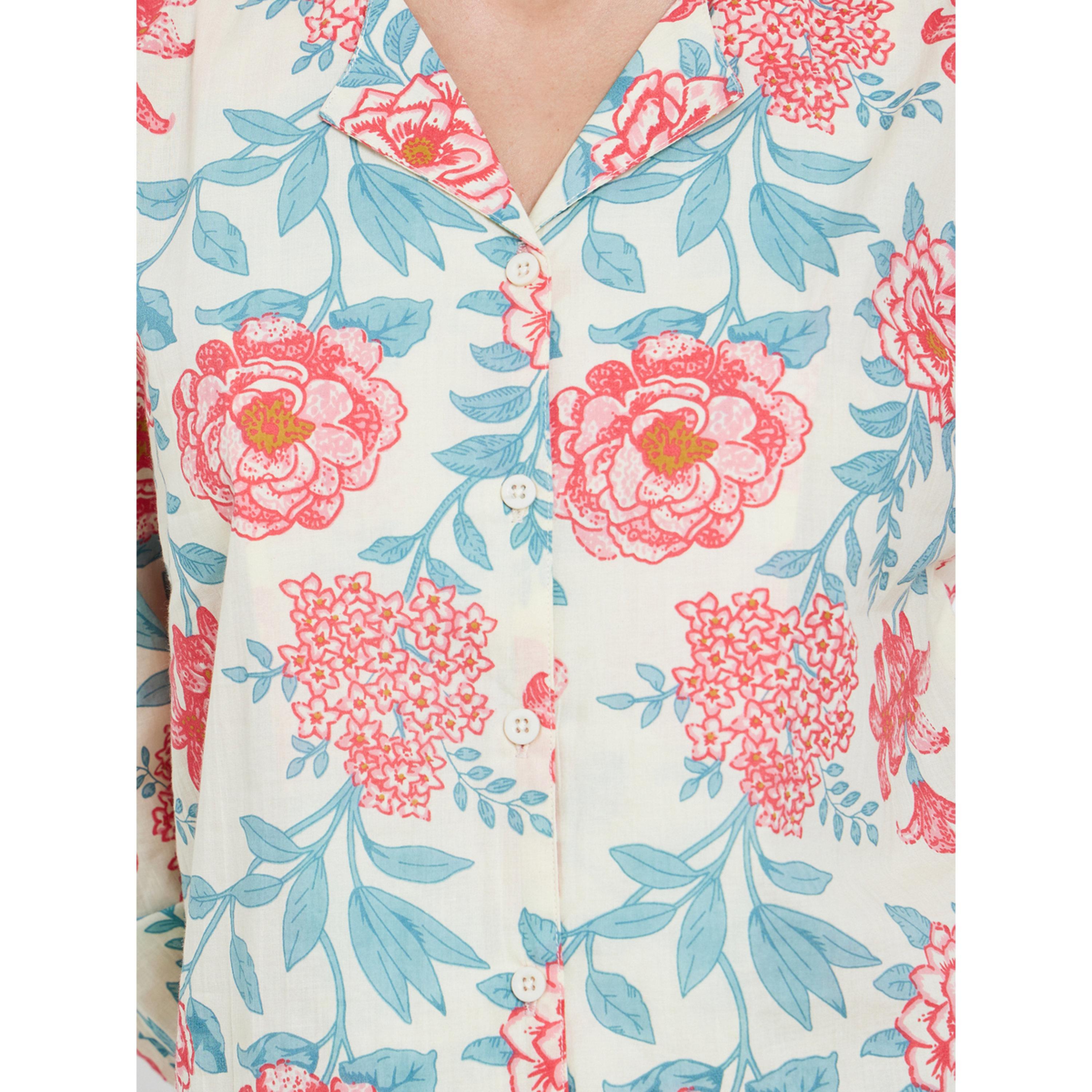 Styli Floral Buttoned Cotton Shirt and Wide Leg Pyjama Set-women-clothing-nightwear-pyjamas-longsets-image-5