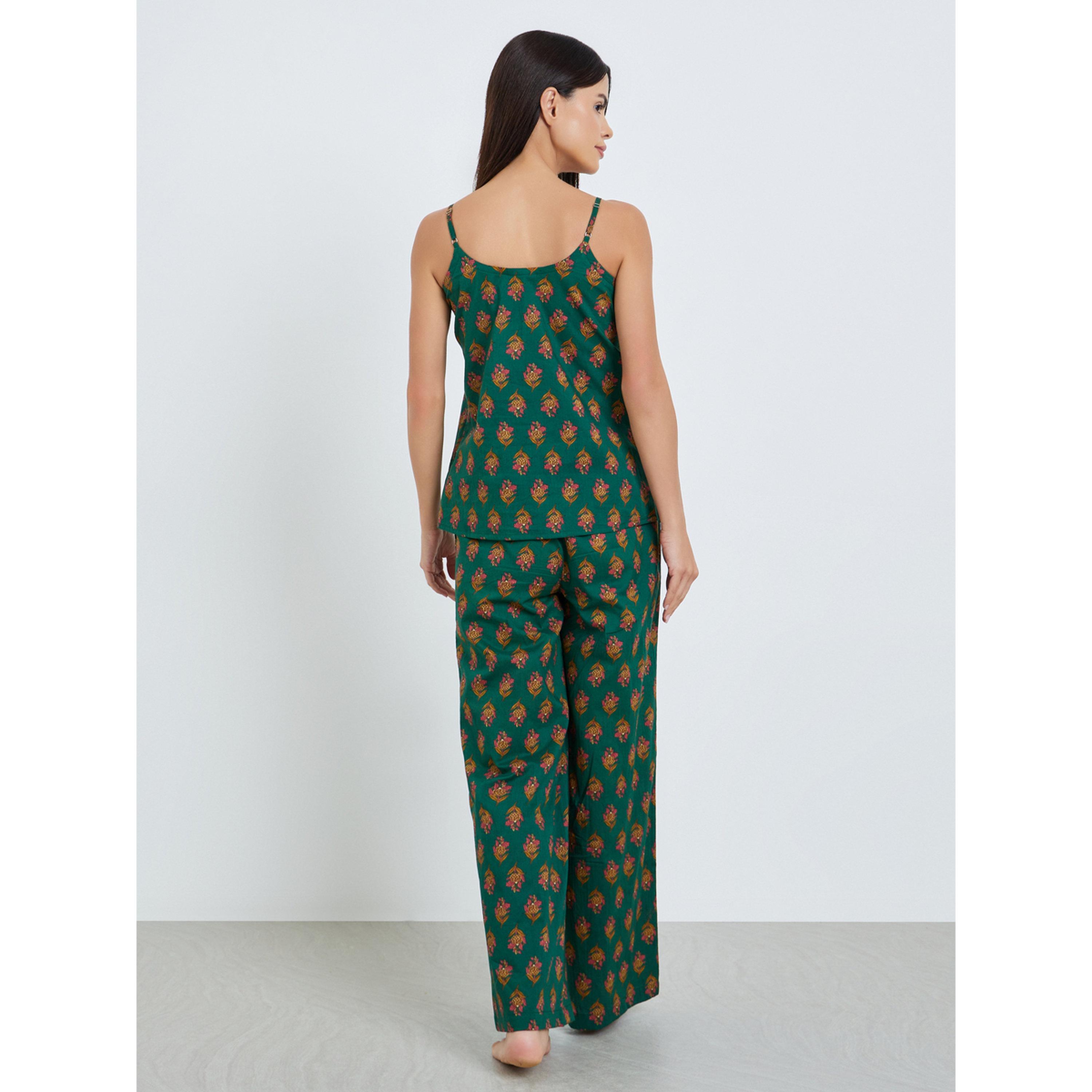 Styli Floral Pleated Cotton Cami and Wide Leg Pyjama Set-women-clothing-nightwear-pyjamas-longsets-image-3