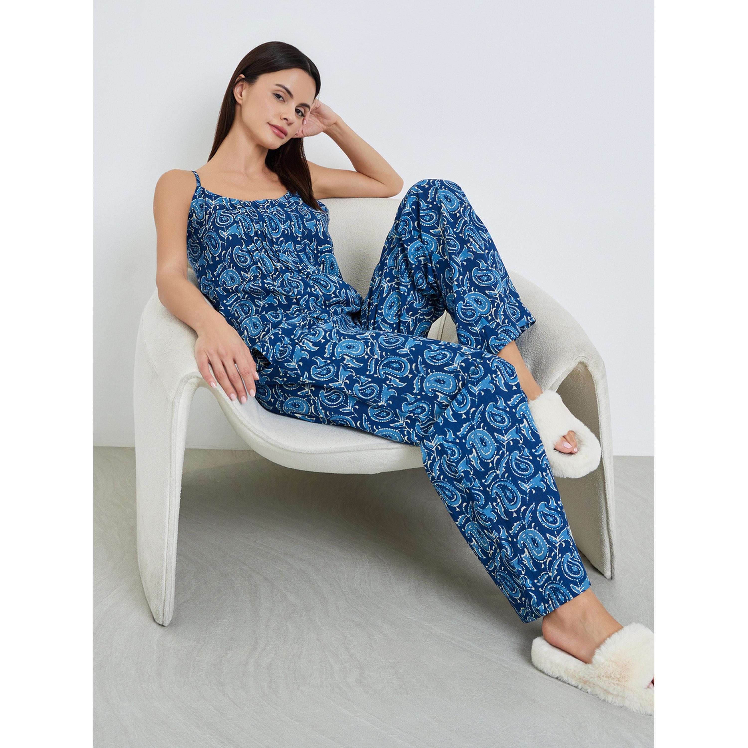 Styli Paisley Pleated Cotton Cami and Wide Leg Pyjama Set-women-clothing-nightwear-pyjamas-longsets-image-2