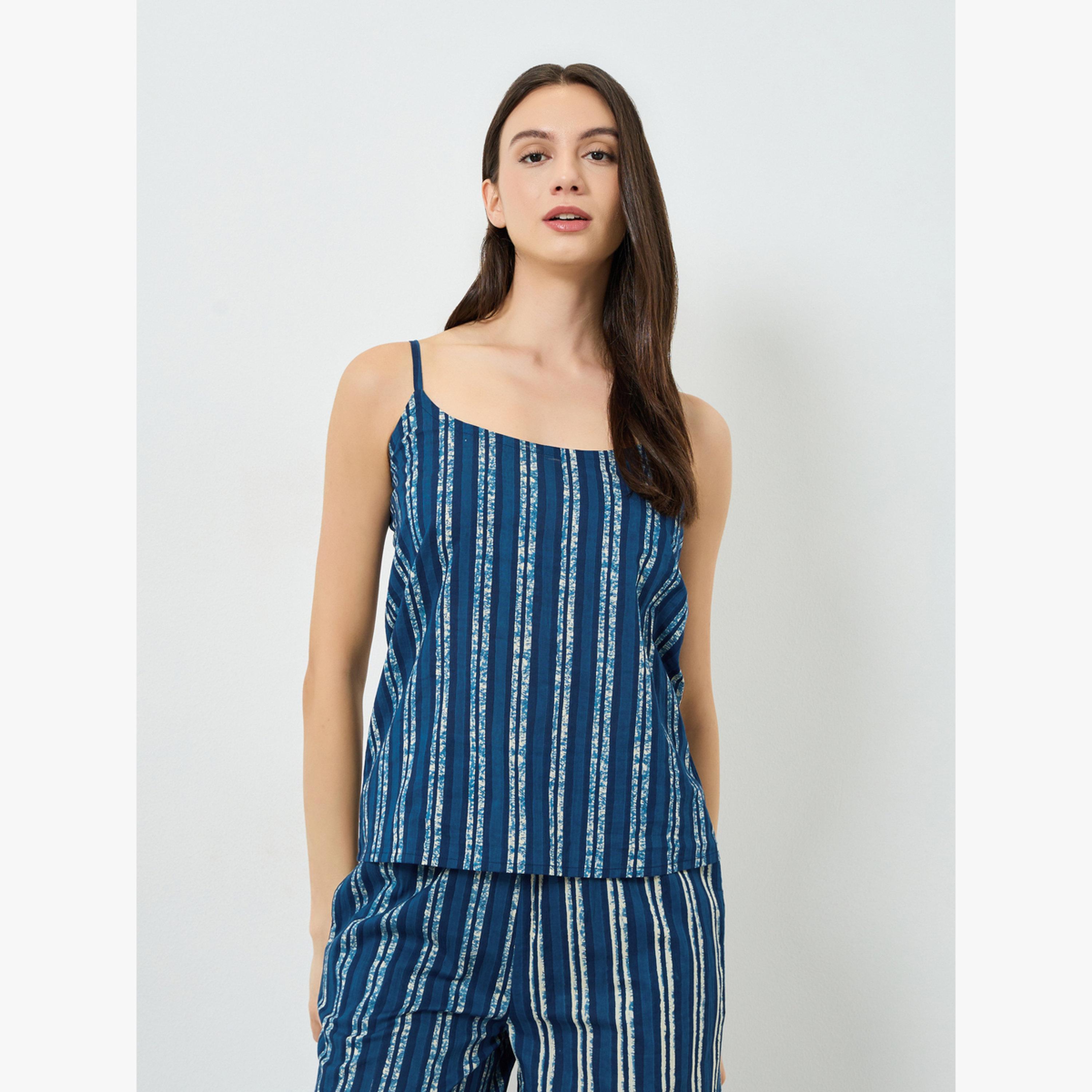 Styli Pack of 3 - Cotton Striped Cami, Pants and Robe Set-women-clothing-nightwear-pyjamas-longsets-image-5