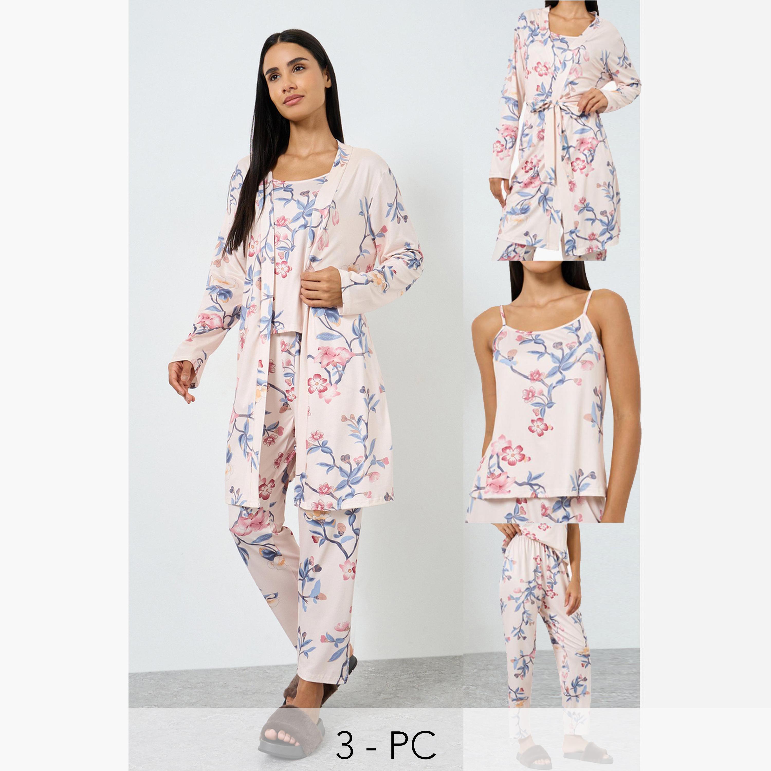 Styli Pack of 3 - Floral Cami, Robe and Pyjama Set-women-clothing-nightwear-pyjamas-longsets-image-1