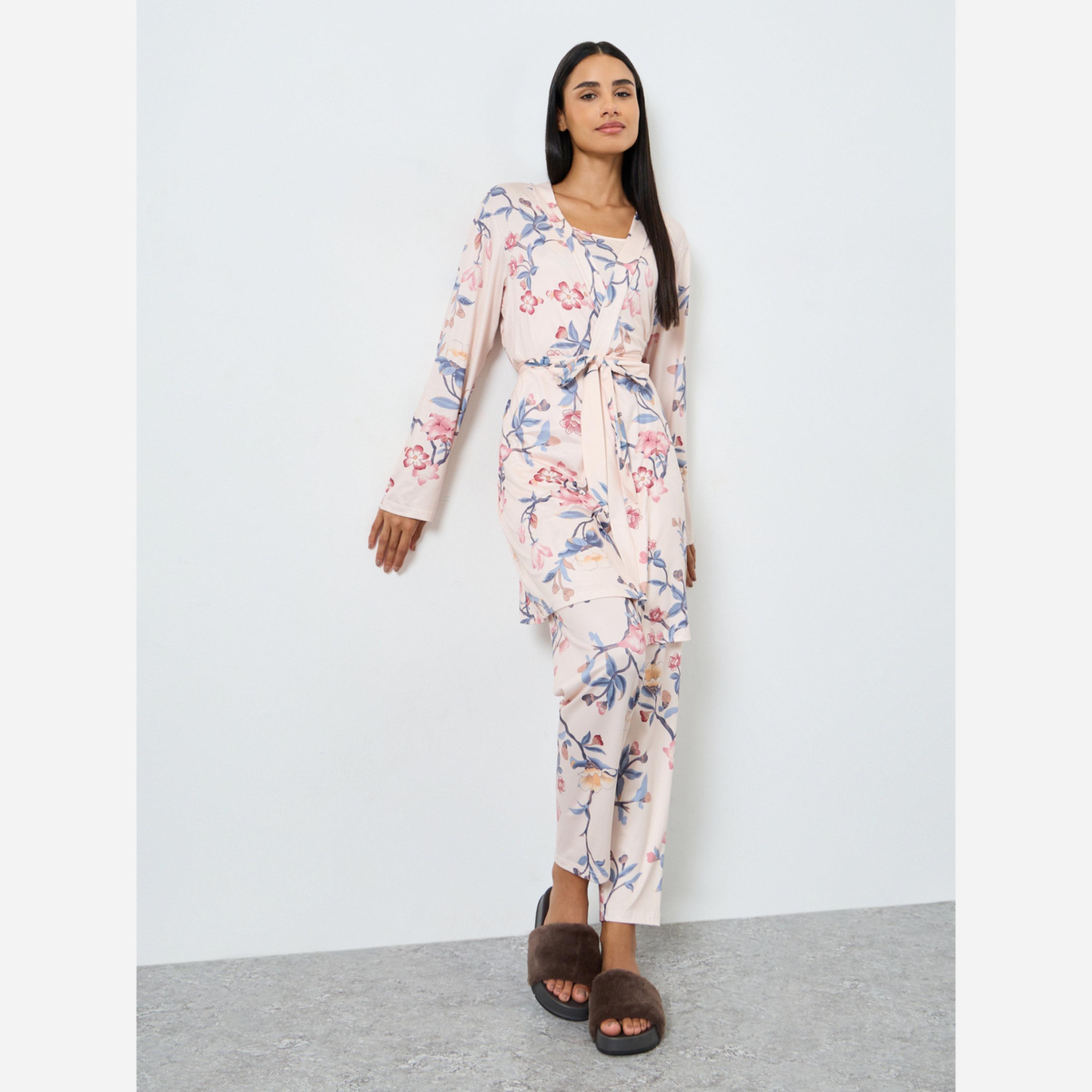 Styli Pack of 3 - Floral Cami, Robe and Pyjama Set-women-clothing-nightwear-pyjamas-longsets-image-3