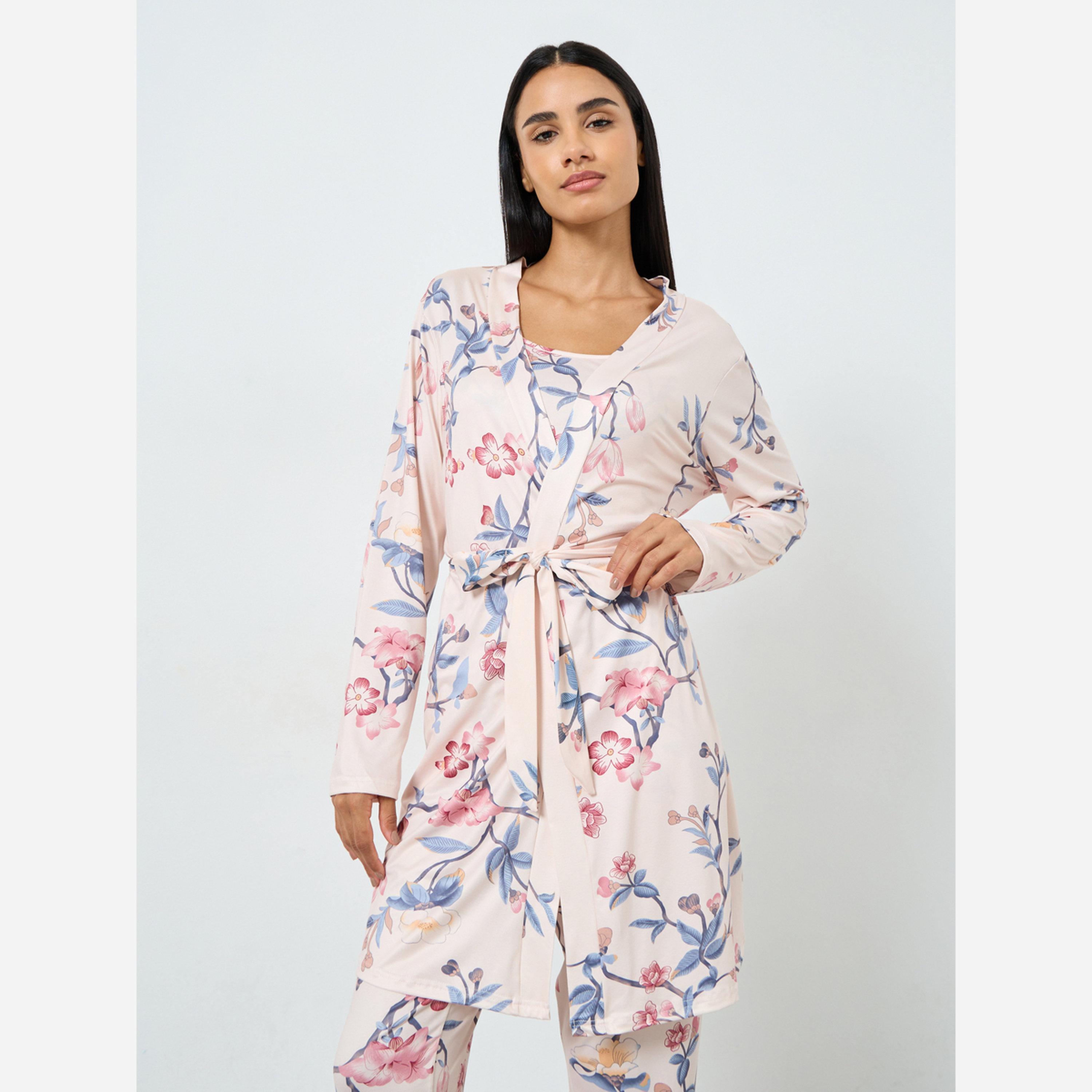 Styli Pack of 3 - Floral Cami, Robe and Pyjama Set-women-clothing-nightwear-pyjamas-longsets-image-4