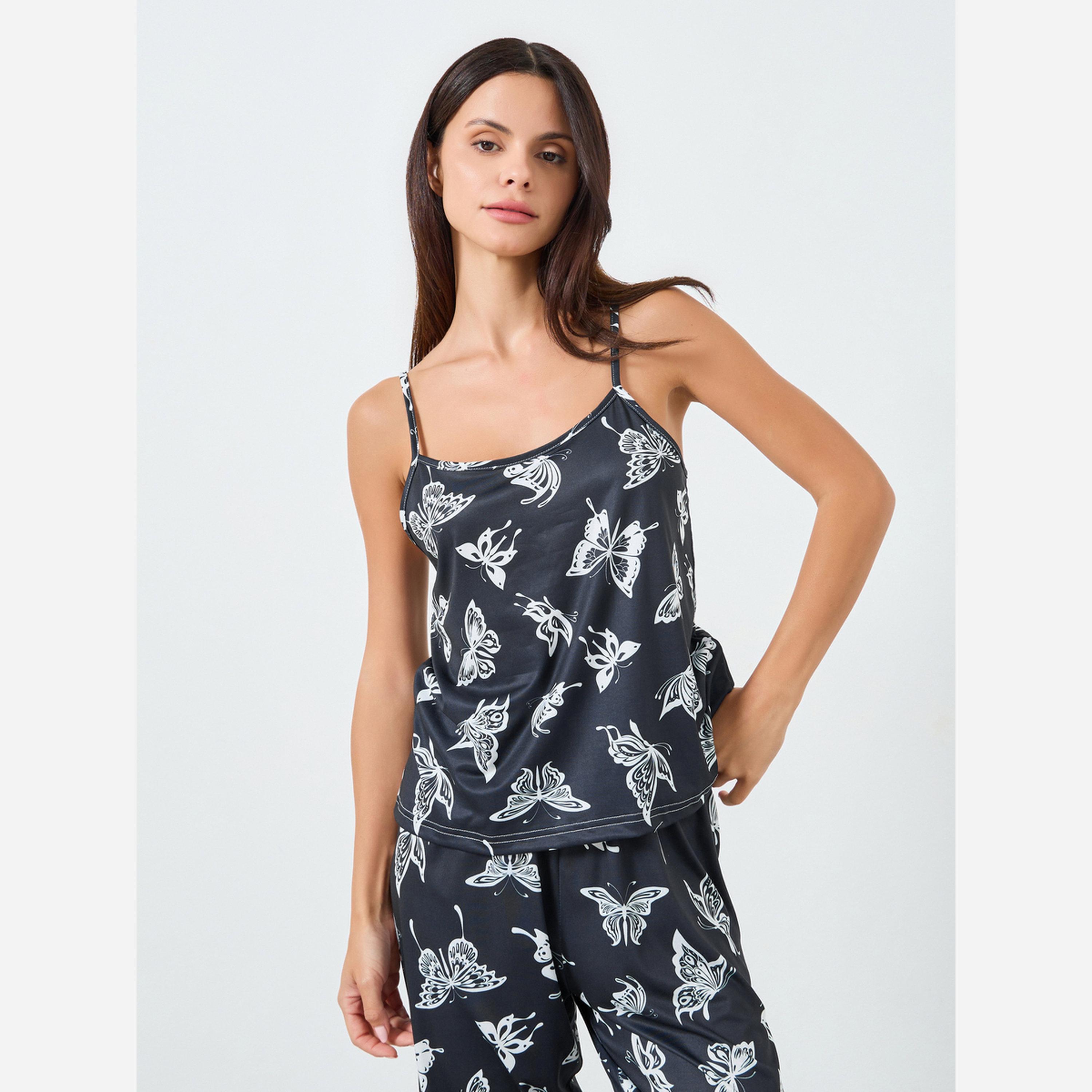 ستايلي - بيجاما 3 قطع: روب وتوب طبعة فراشات-women-clothing-nightwear-pyjamas-longsets-image-4