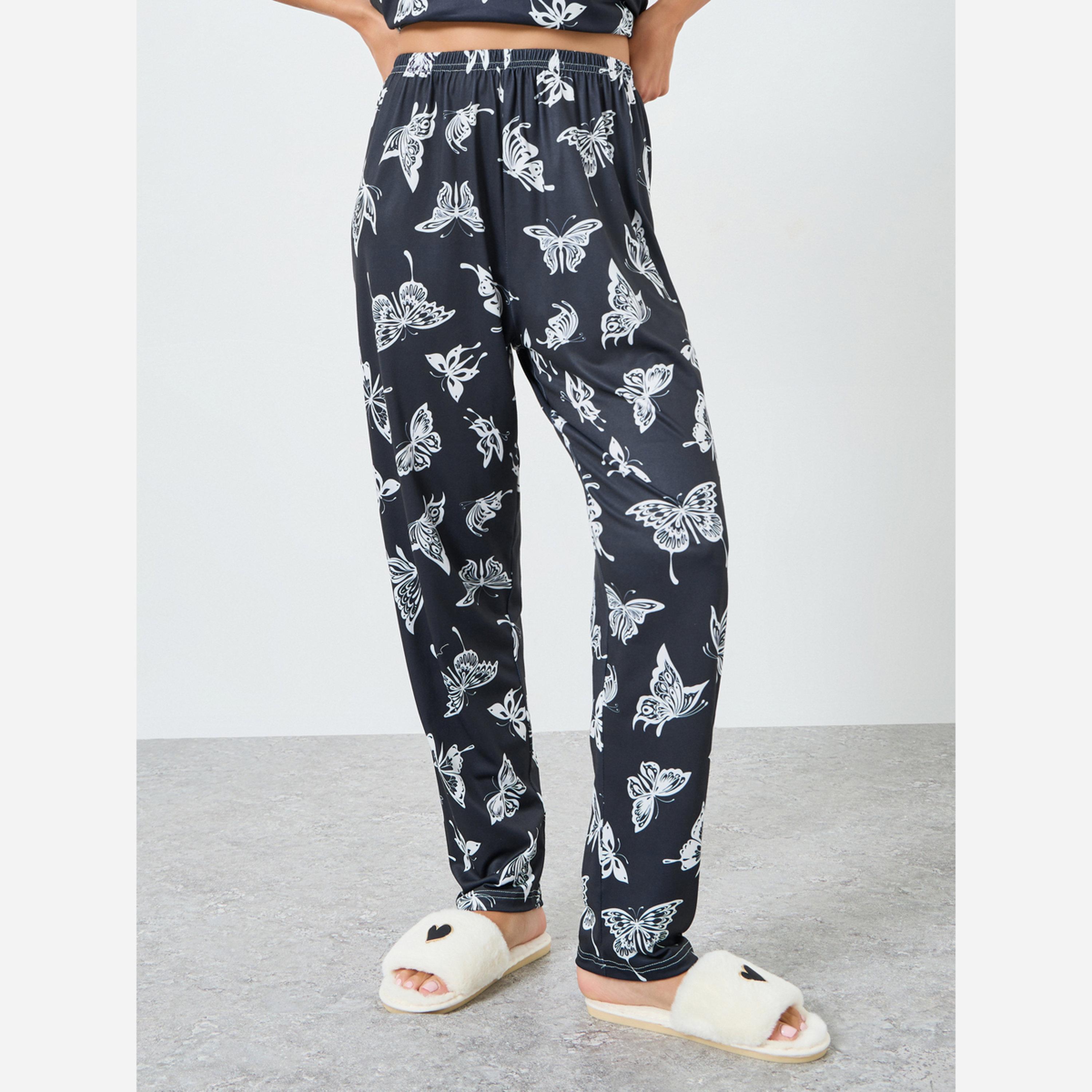 ستايلي - بيجاما 3 قطع: روب وتوب طبعة فراشات-women-clothing-nightwear-pyjamas-longsets-image-5