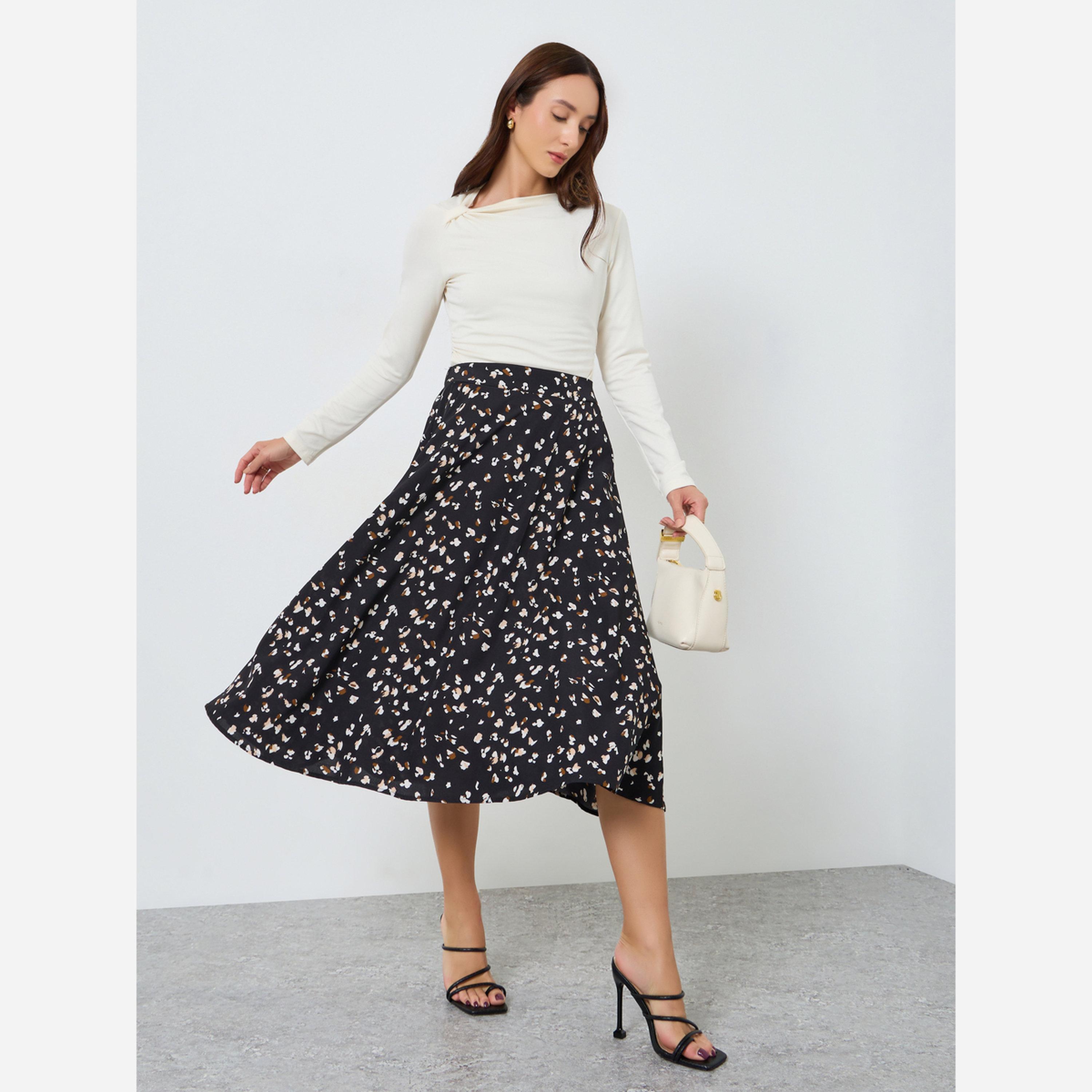 تيك تو - تنورة متوسطة الطول للنساء تصميم A وطبعة-women-clothing-bottoms-skirts-image-2