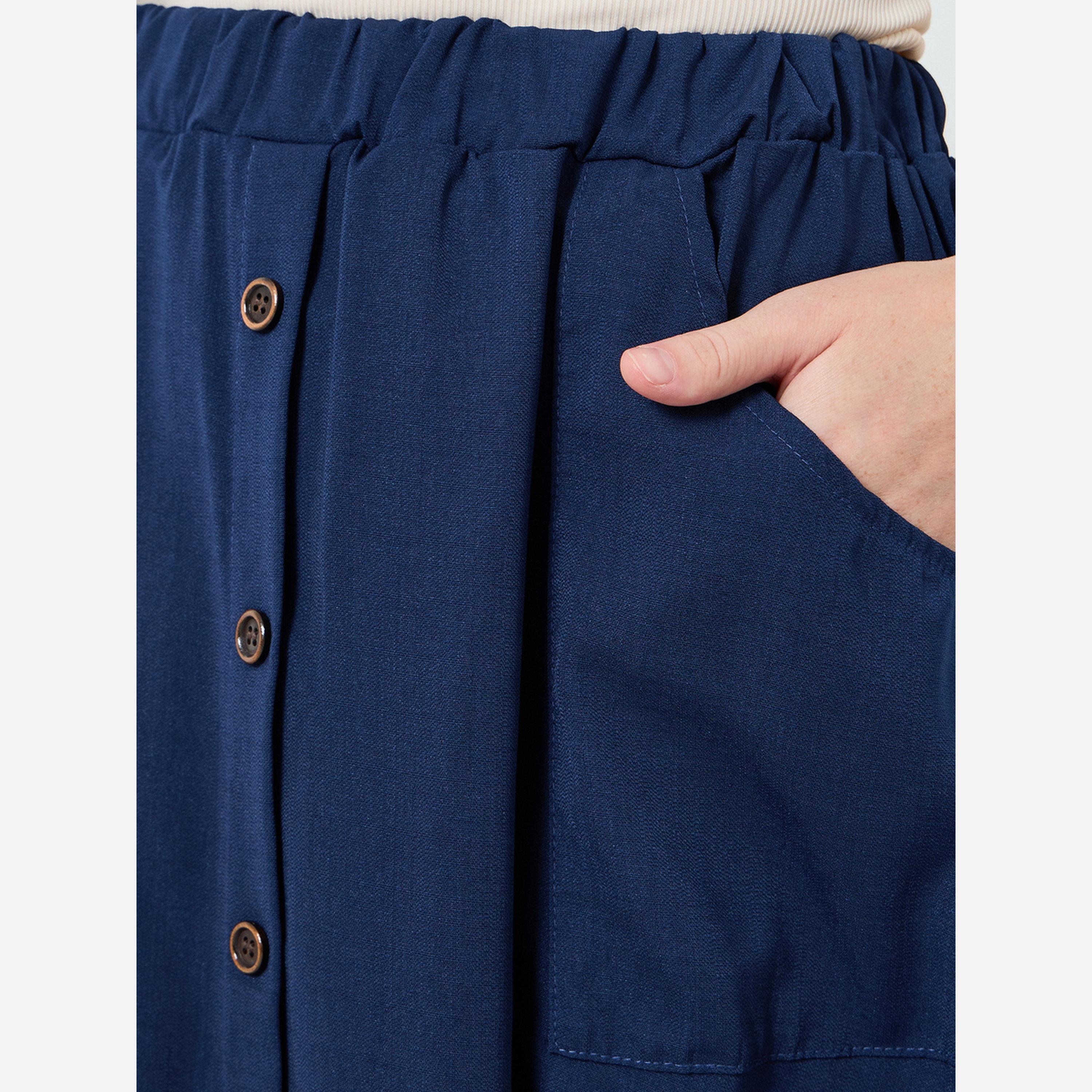 تيك تو - تنورة للنساء سادة بأزرار تصل إلى الركبة-women-clothing-bottoms-skirts-image-3