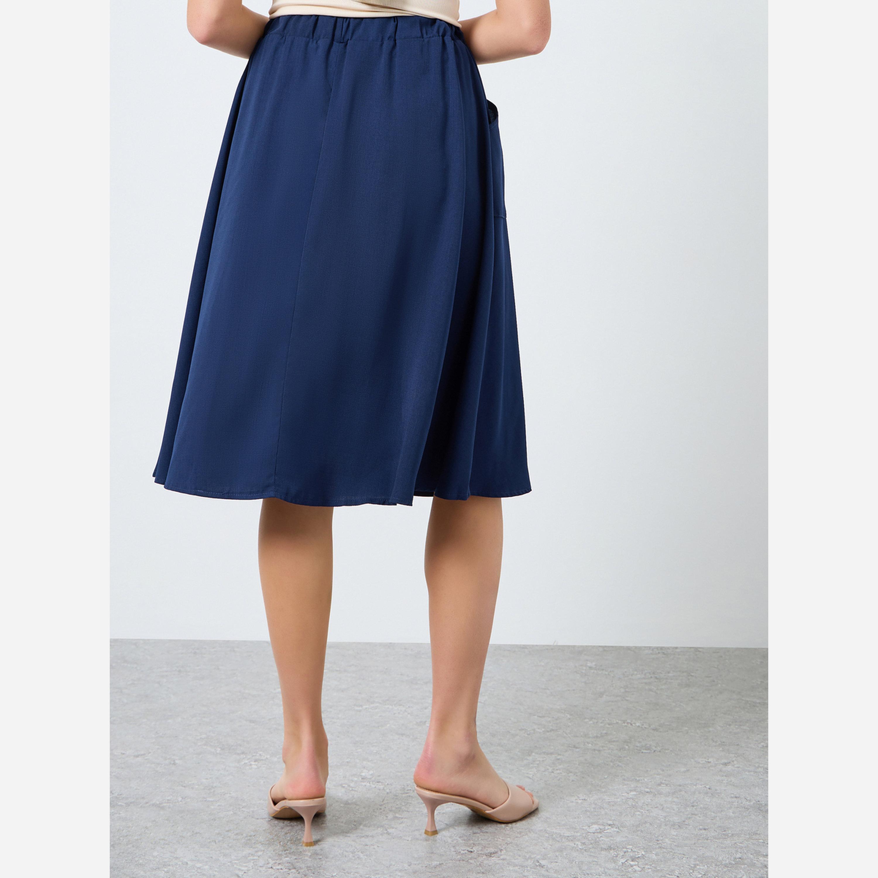 تيك تو - تنورة للنساء سادة بأزرار تصل إلى الركبة-women-clothing-bottoms-skirts-image-4