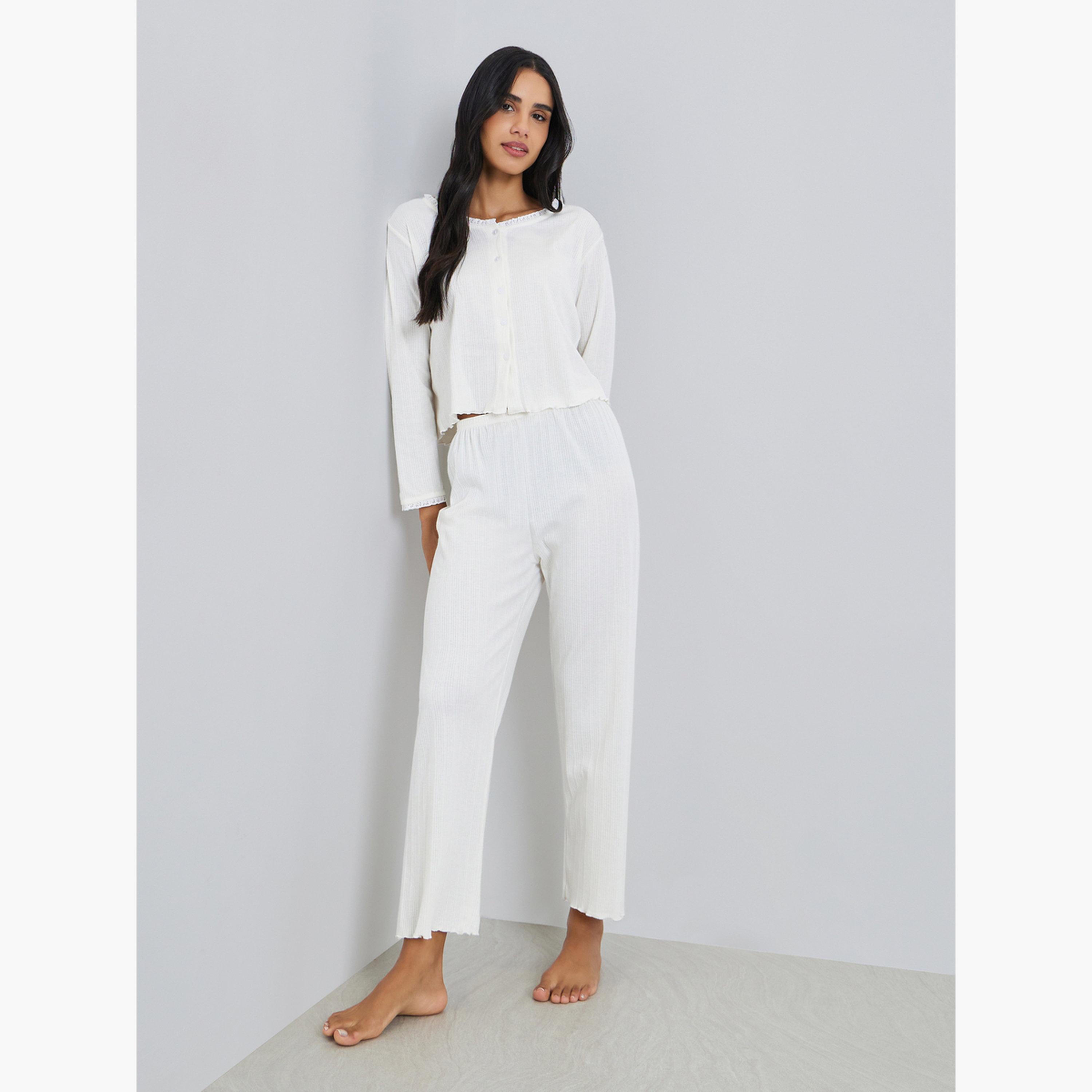 طقم بيجاما من وقميص بأزرار وبلوزة كامي مضلعة-women-clothing-nightwear-pyjamas-longsets-image-2