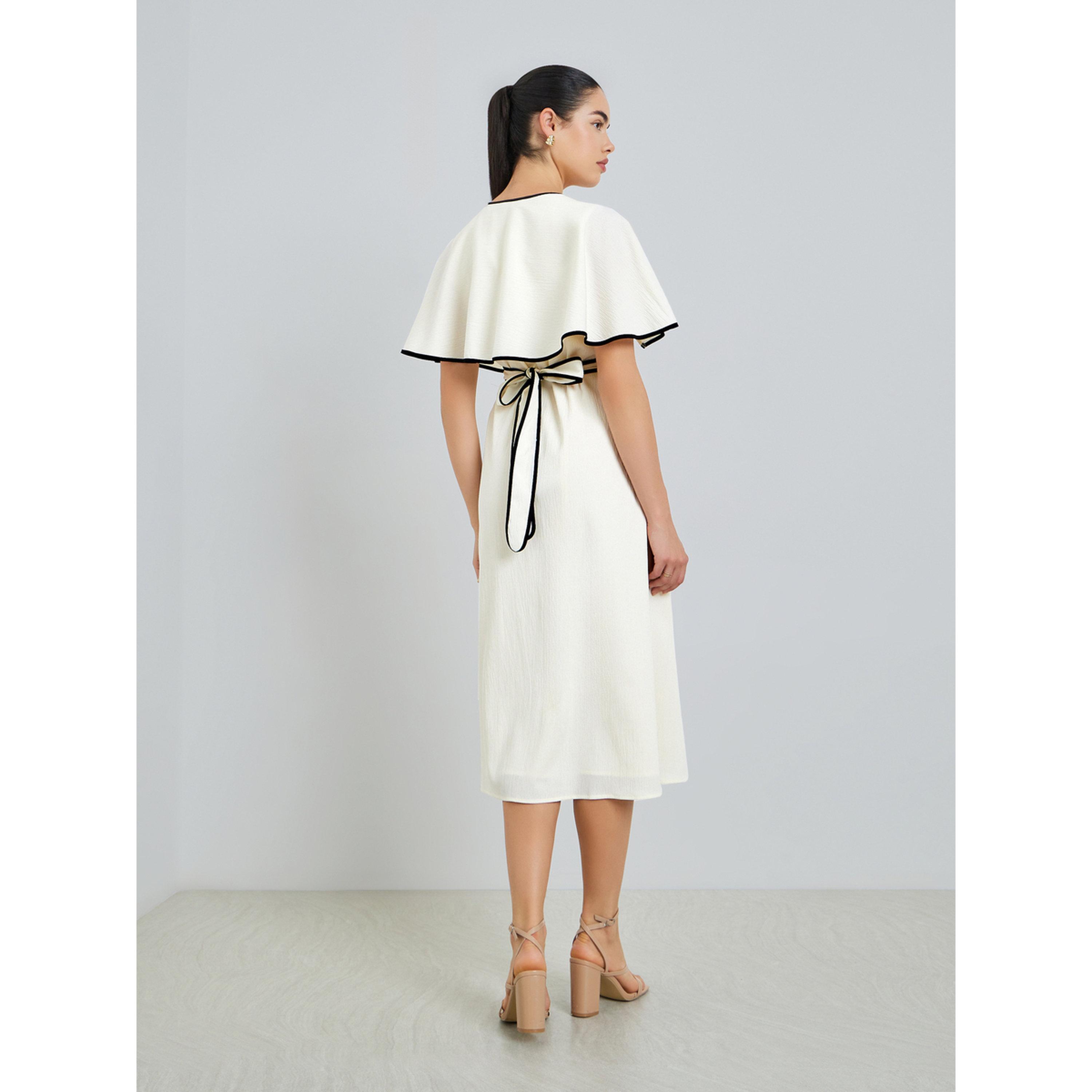 Styli Women Off White Buttoned A-Line Midi Dress-women-clothing-dresses-image-4