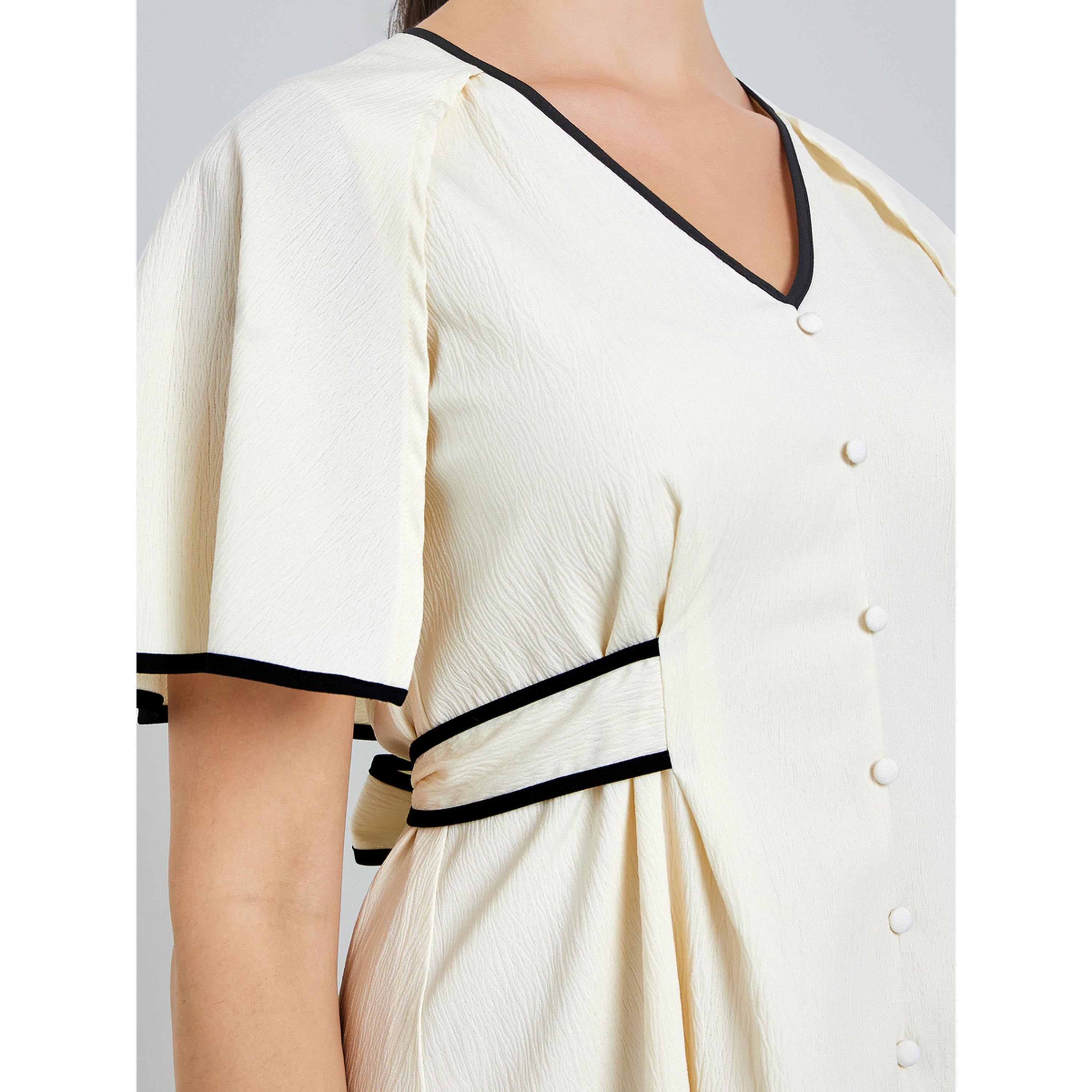 Styli Women Off White Buttoned A-Line Midi Dress-women-clothing-dresses-image-5