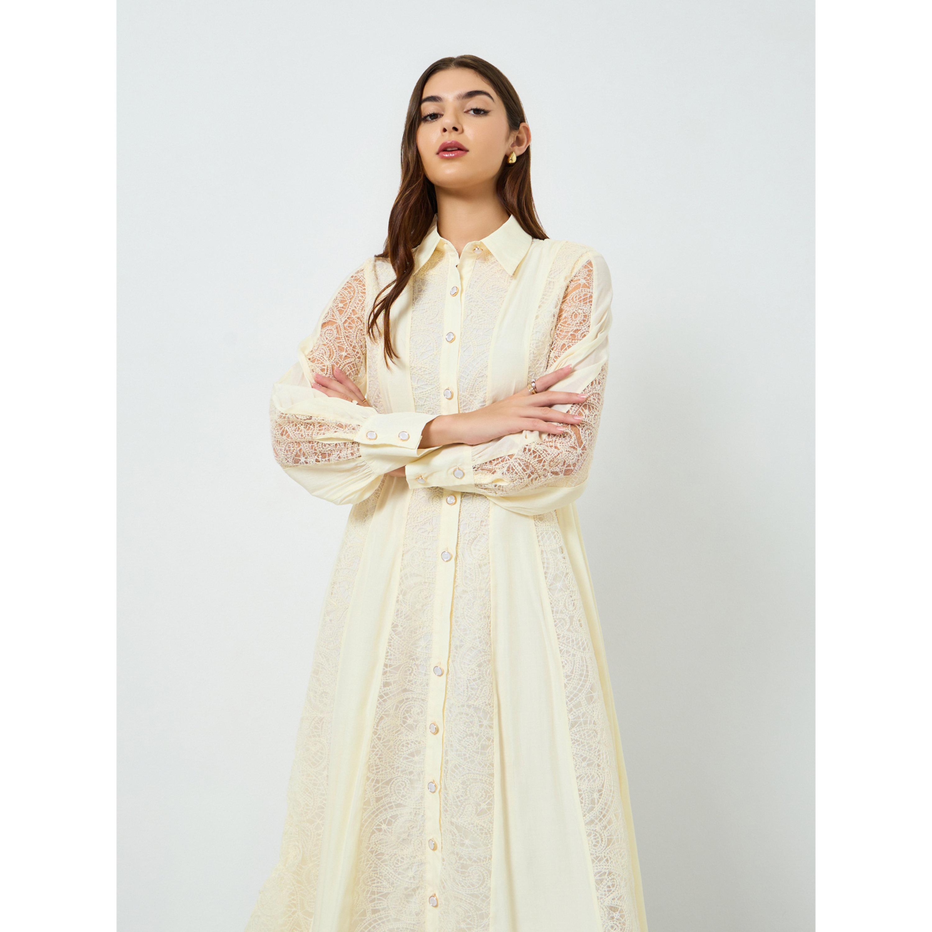 Styli Women Cream Lace Shirt Midi Dress-women-clothing-dresses-image-2