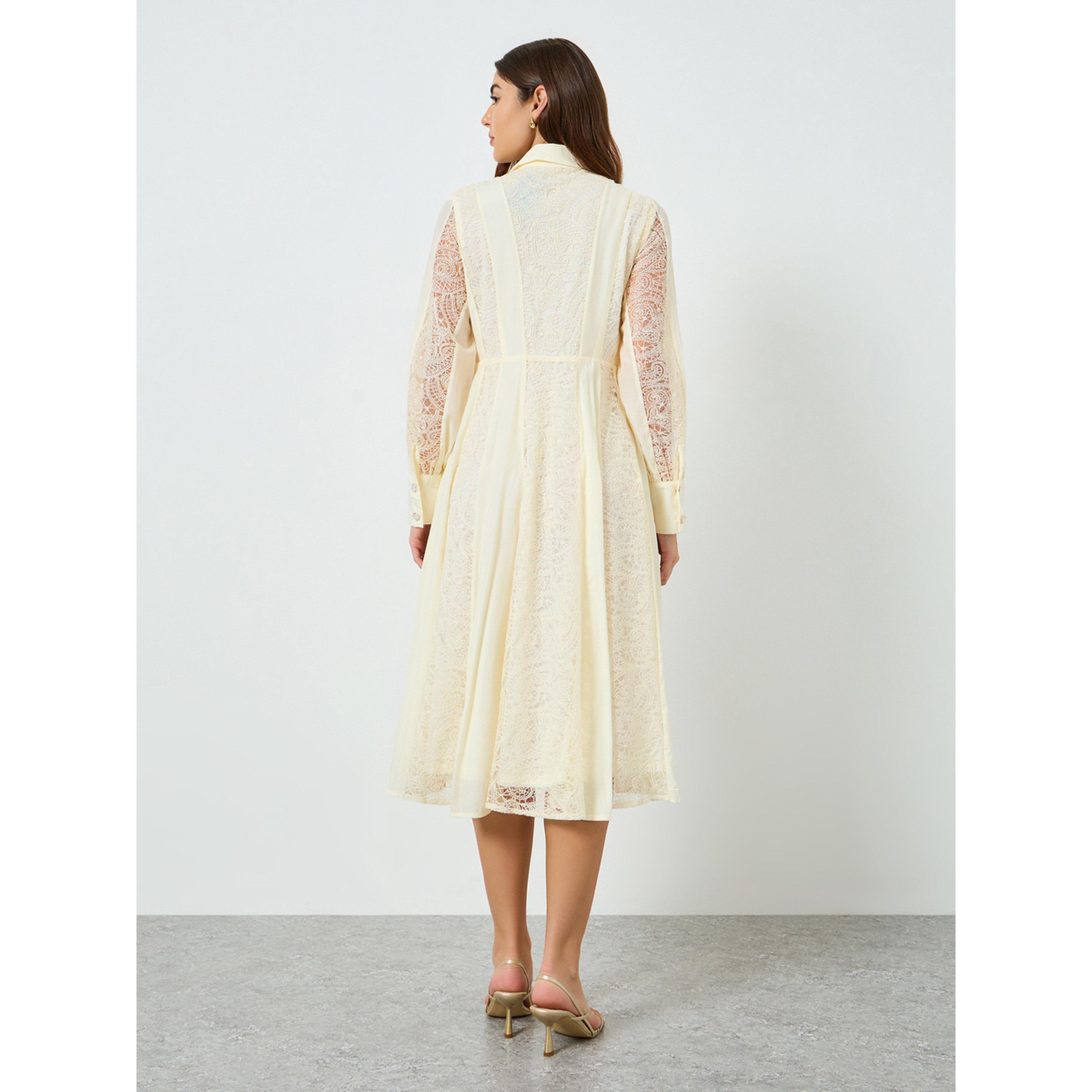 Styli Women Cream Lace Shirt Midi Dress-women-clothing-dresses-image-4