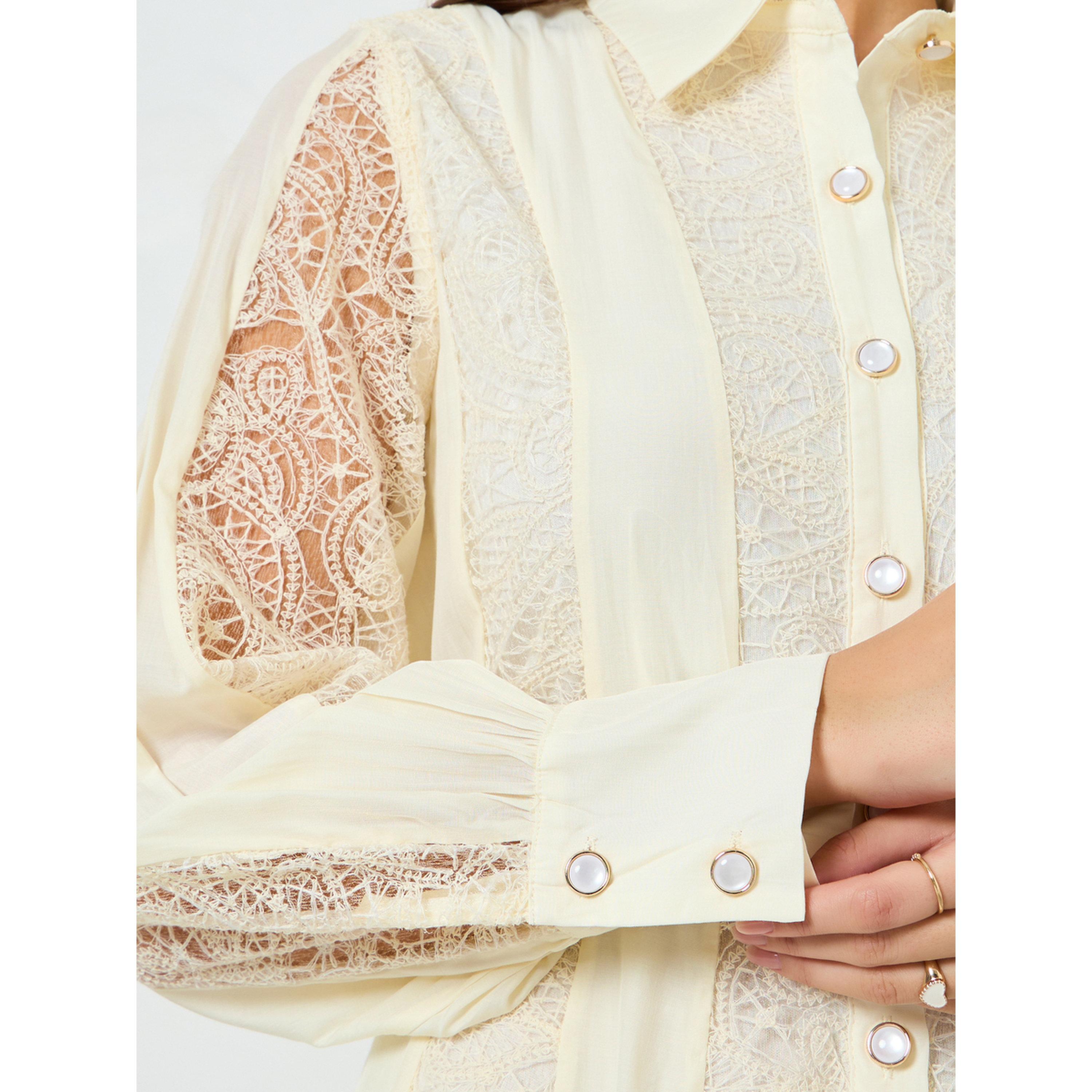 Styli Women Cream Lace Shirt Midi Dress-women-clothing-dresses-image-5