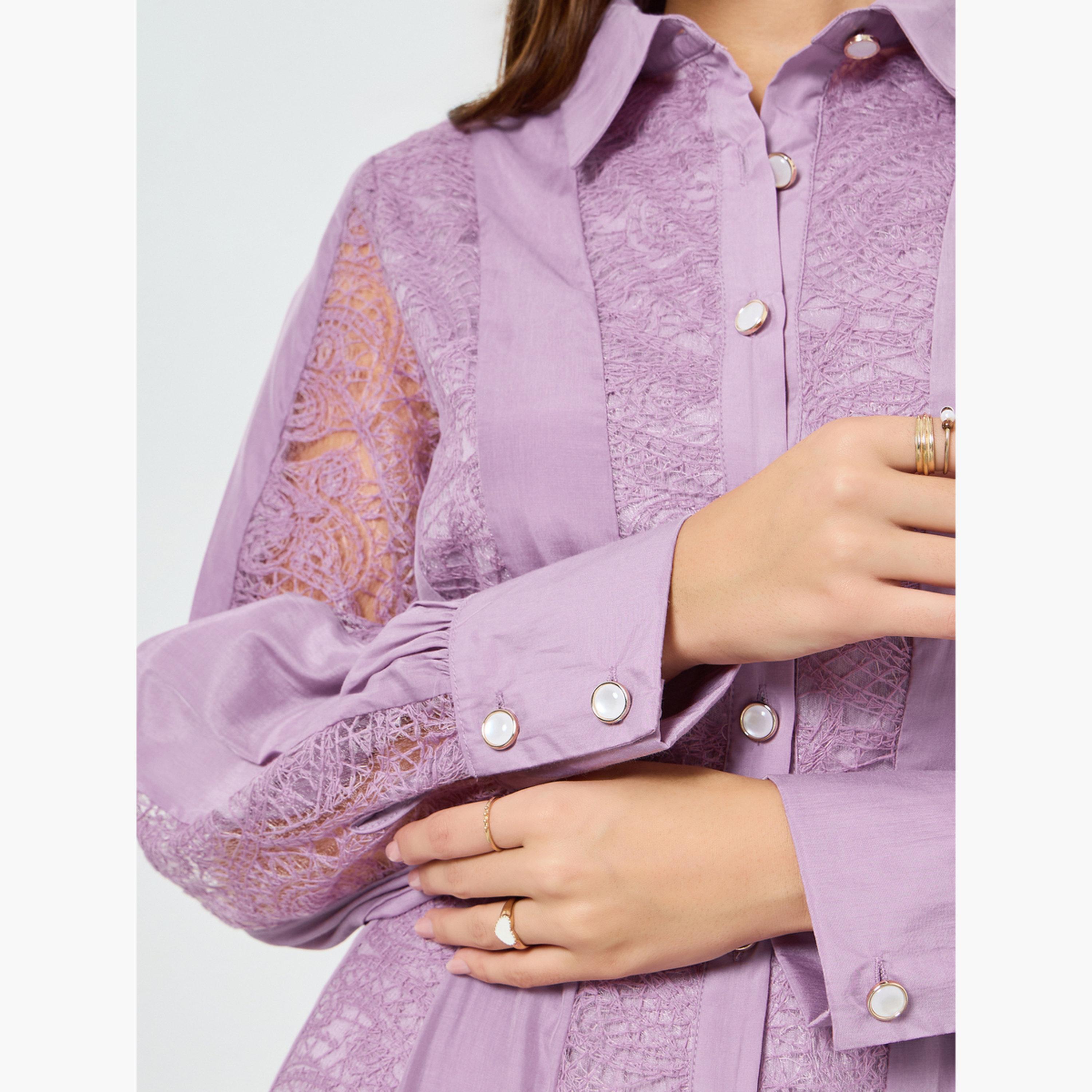 فستان ميدي بتصميم قميص وأكمام بأساور للنساء-women-clothing-dresses-image-5