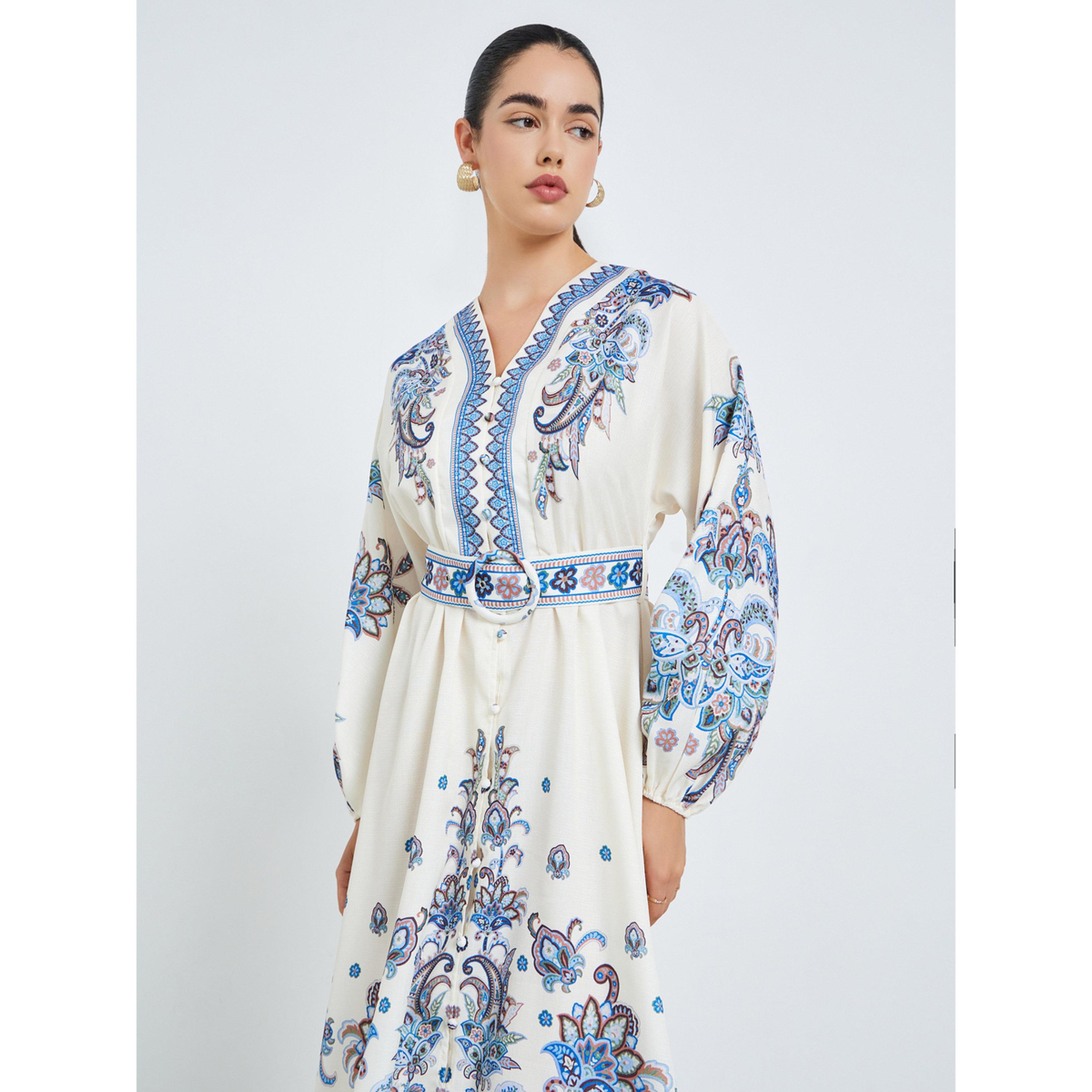 Styli Women Bohemian Printed Belted Shirt Midi Dress-women-clothing-dresses-image-2