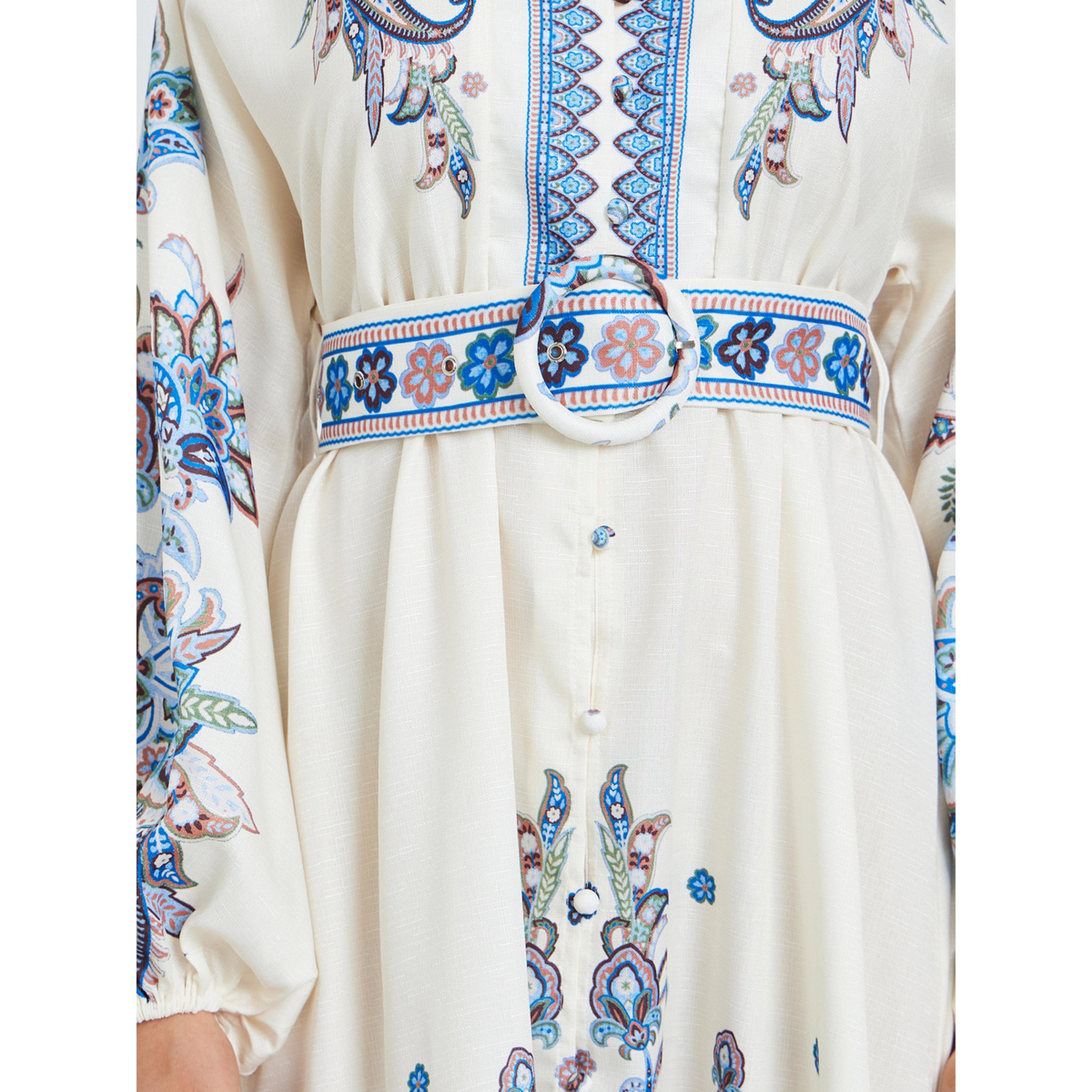 فستان ميدي بنمط قميص وحزام بطبعة بوهيمية للنساء-women-clothing-dresses-image-5