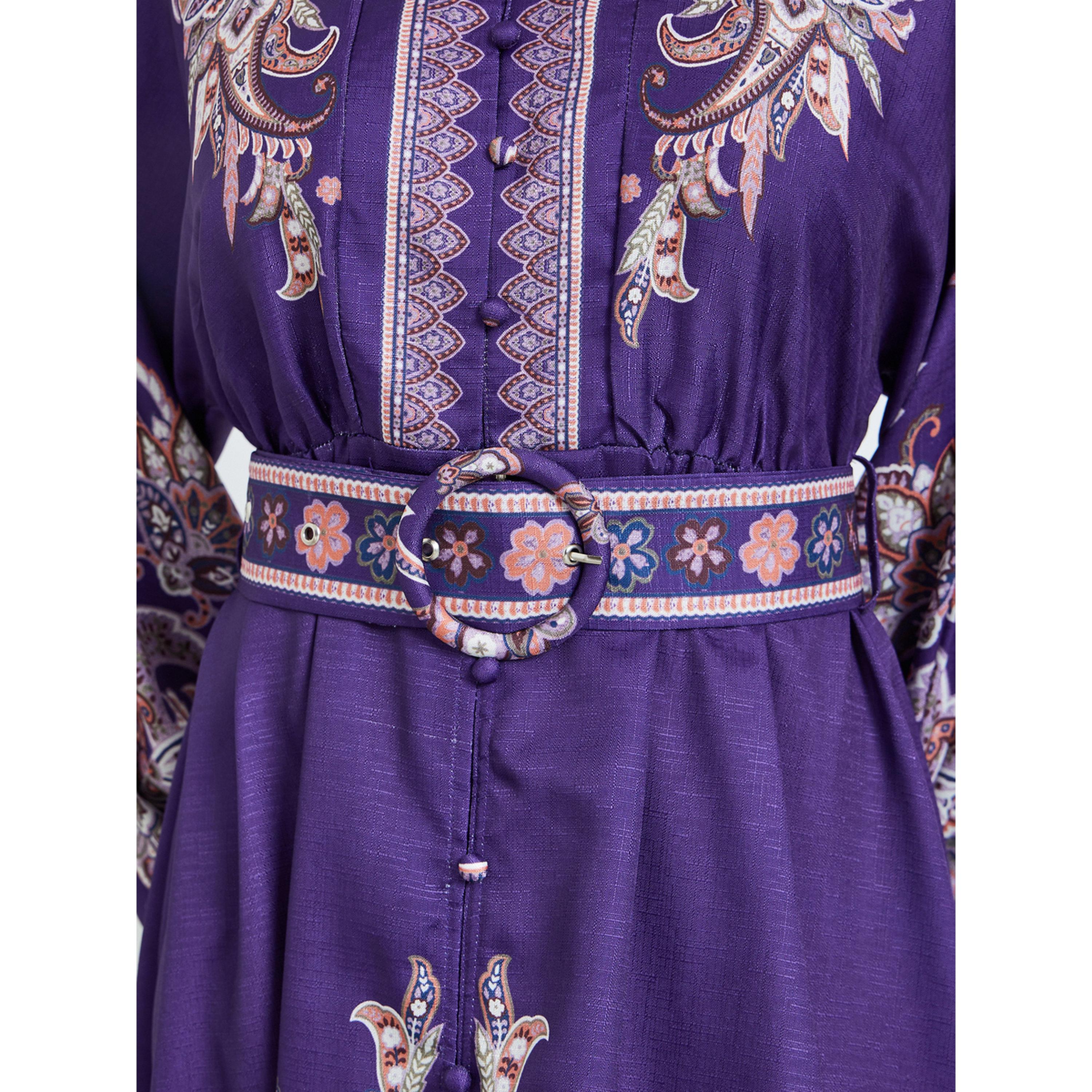فستان ميدي بنمط قميص وحزام وطبعة للنساء-women-clothing-dresses-image-5