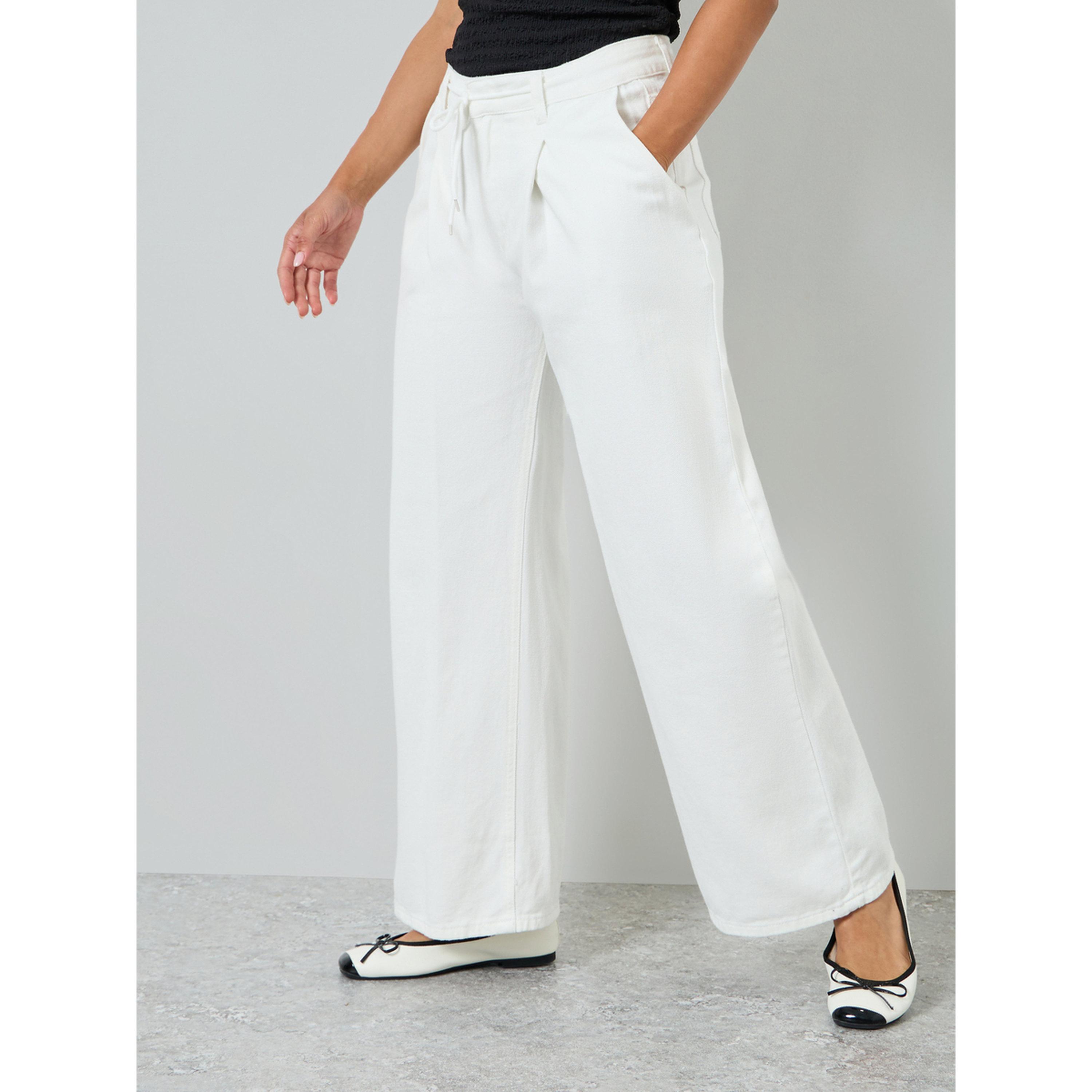 بنطال بأرجل واسعة لون أوف وايت-women-clothing-bottoms-trousers-image-1