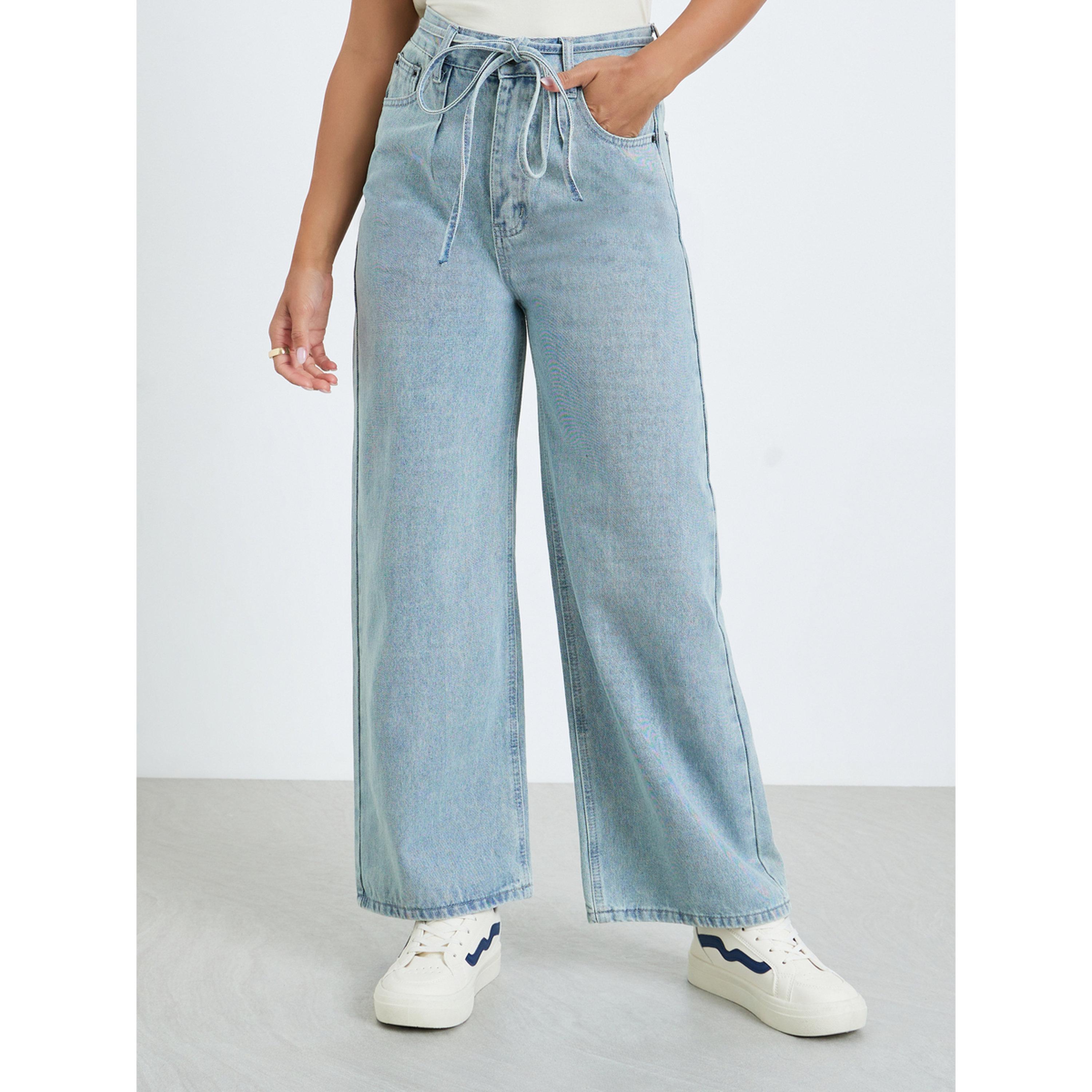 جينز بقصة أرجل واسعة وخصر عالي للنساء-women-clothing-bottoms-jeans-image-1