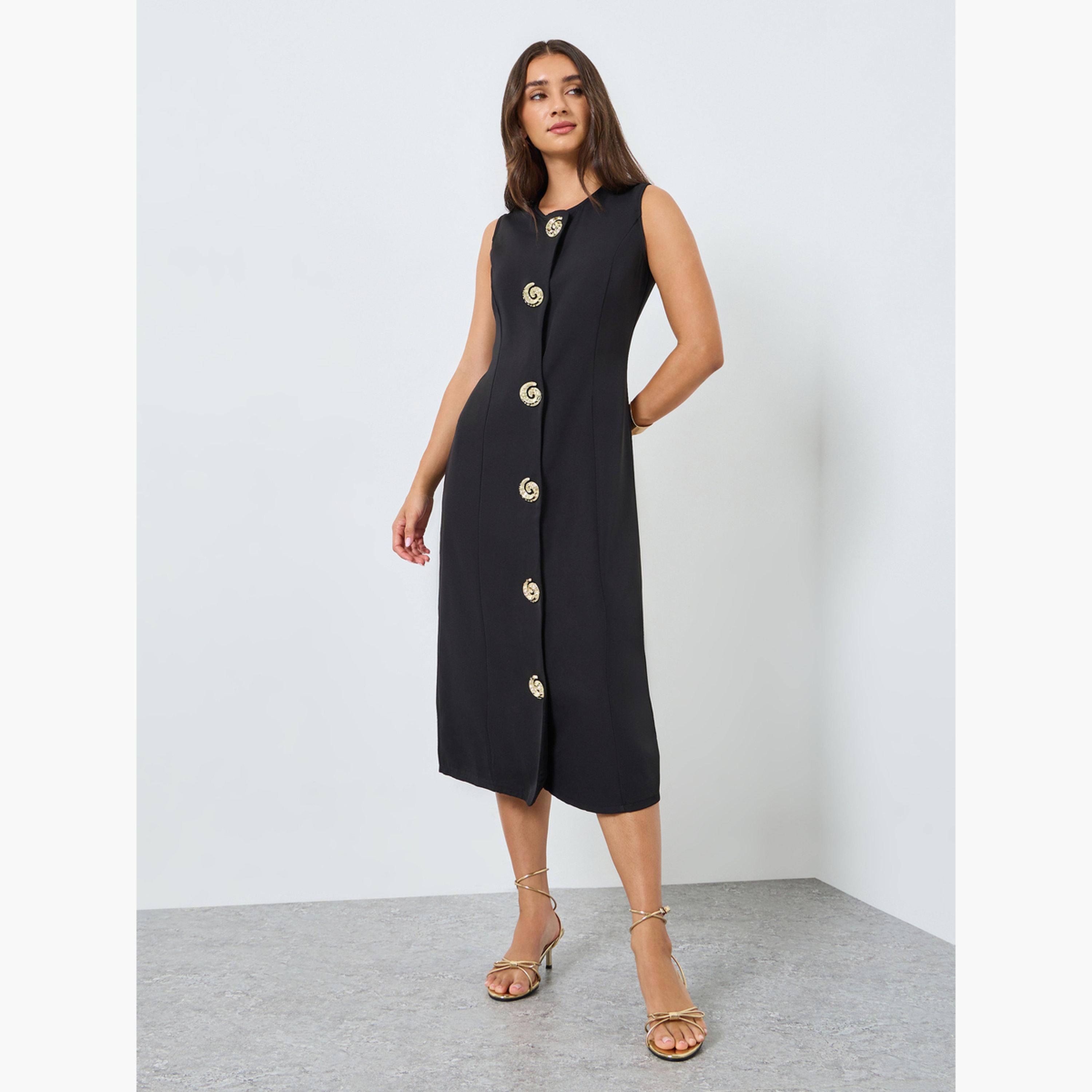 فستان ميدي قصة مستقيمة بلا أكمام-women-clothing-dresses-image-1