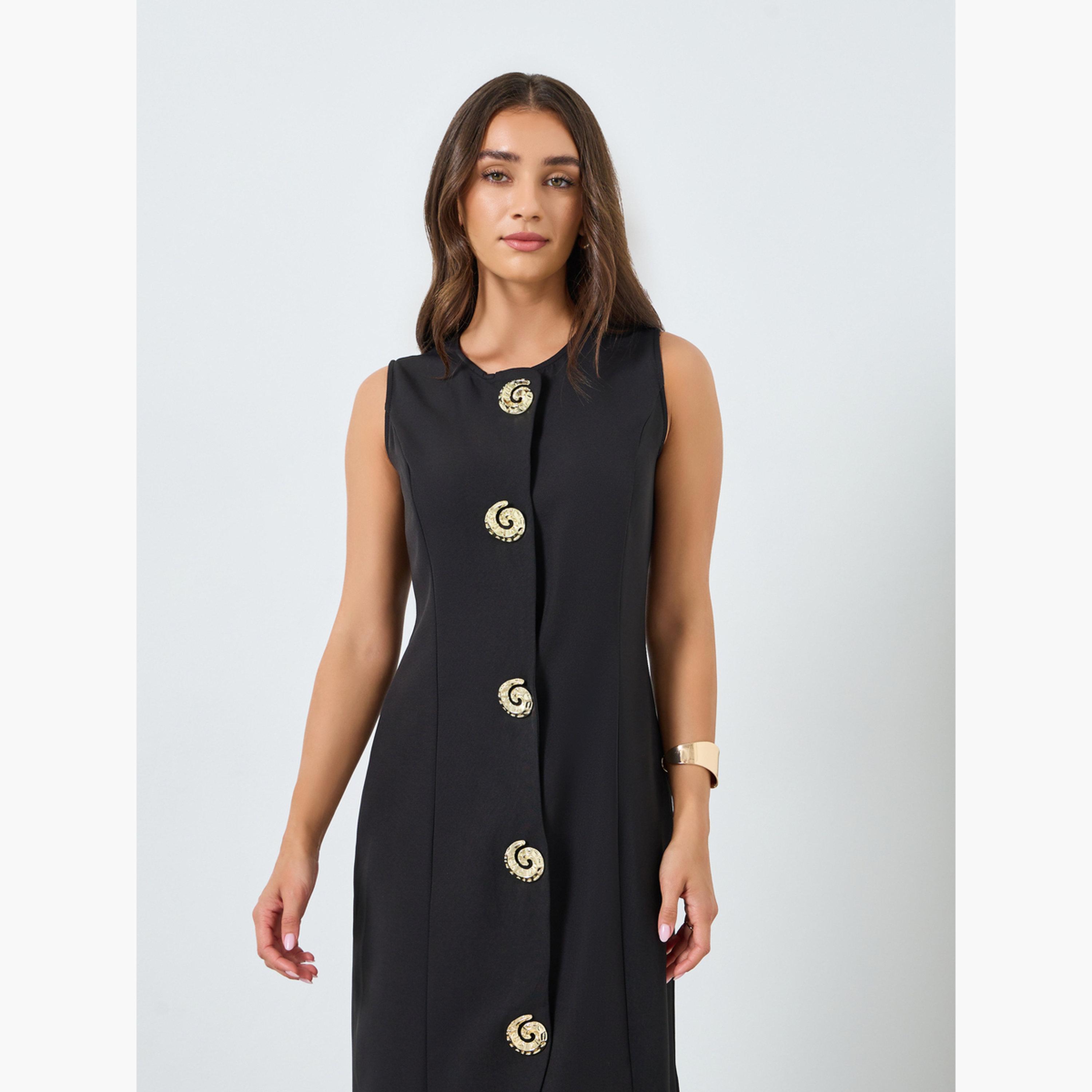 فستان ميدي قصة مستقيمة بلا أكمام-women-clothing-dresses-image-2