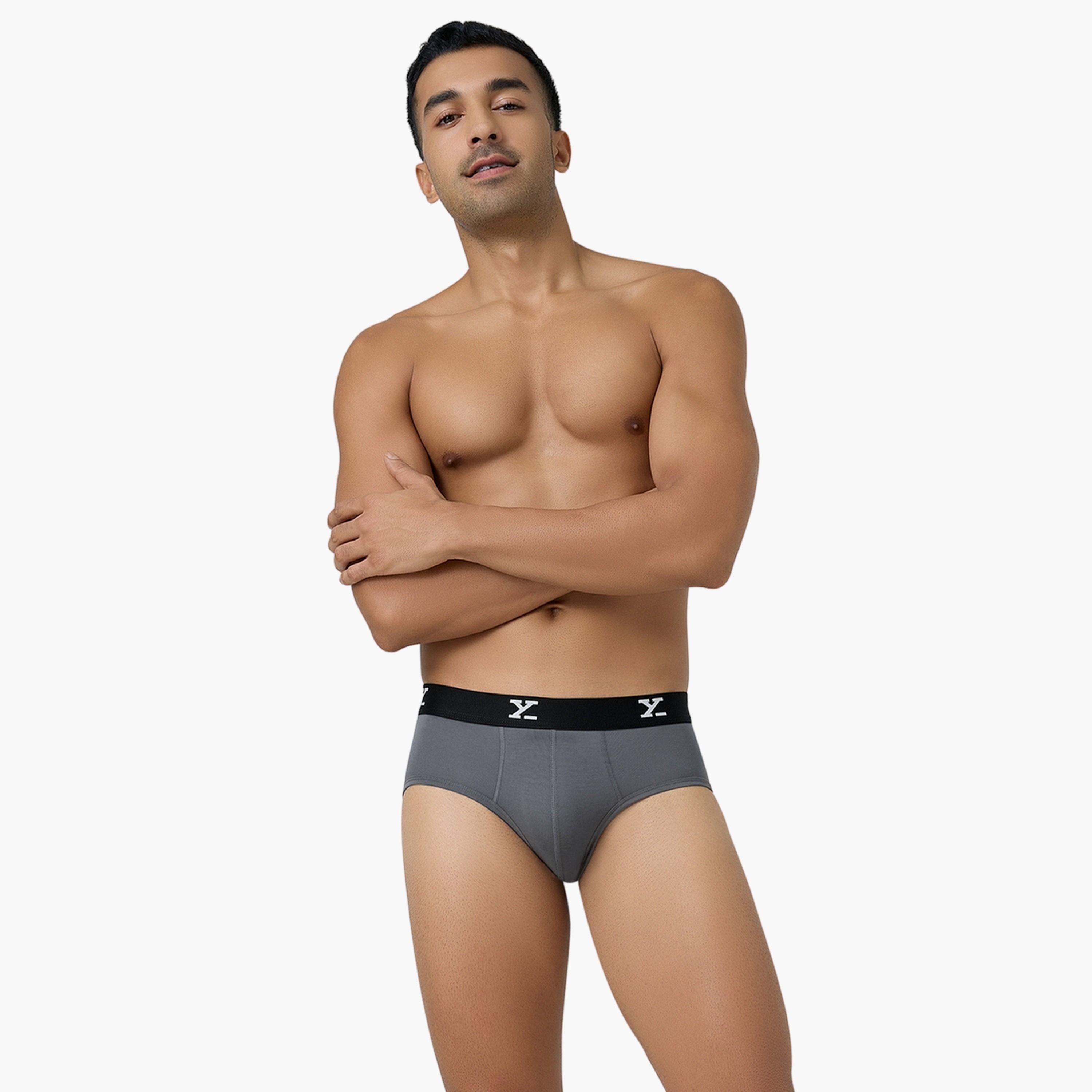 اكس واي اكس اكس - سروال داخلي رجالي قطن تصميم بارالاكس سادة-men-clothing-innerwear-underwear-image-2