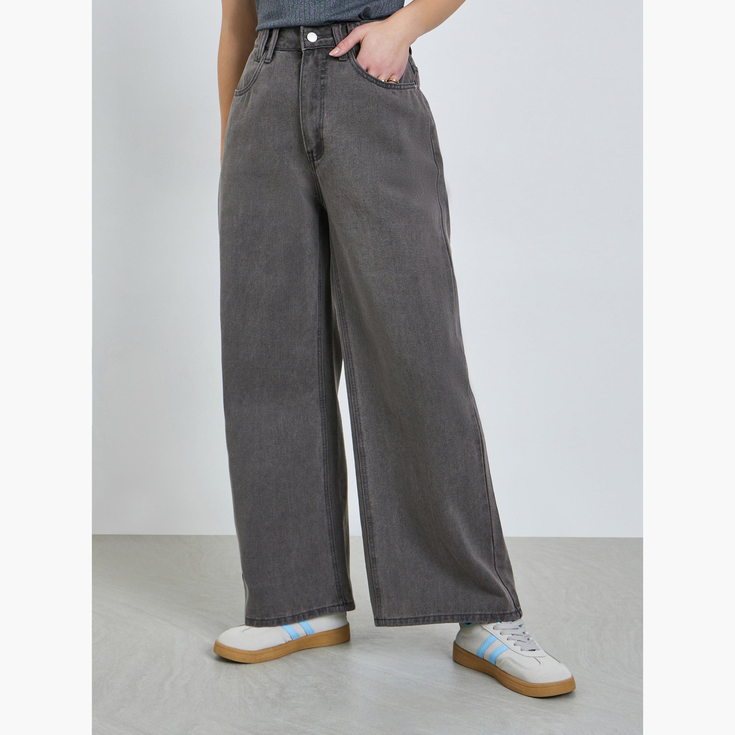 Styli Women Stone Wash Wide Leg Jeans-women-clothing-bottoms-jeans-image-1
