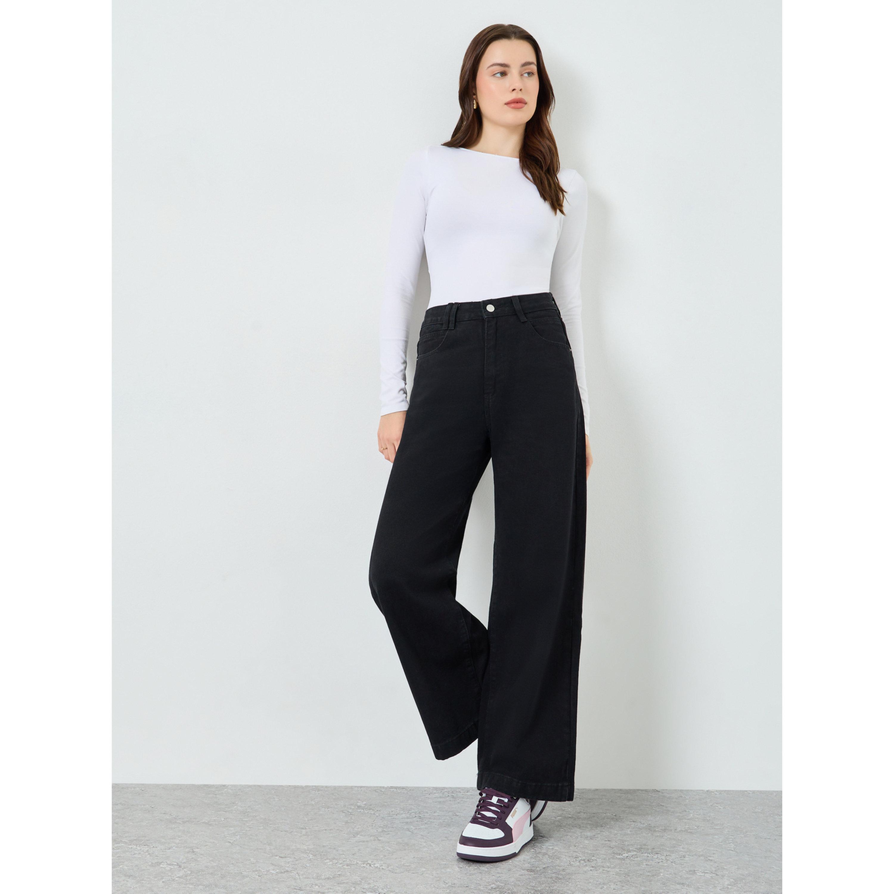 بنطال جينزبأرجل واسعة لون أسود-women-clothing-bottoms-jeans-image-2