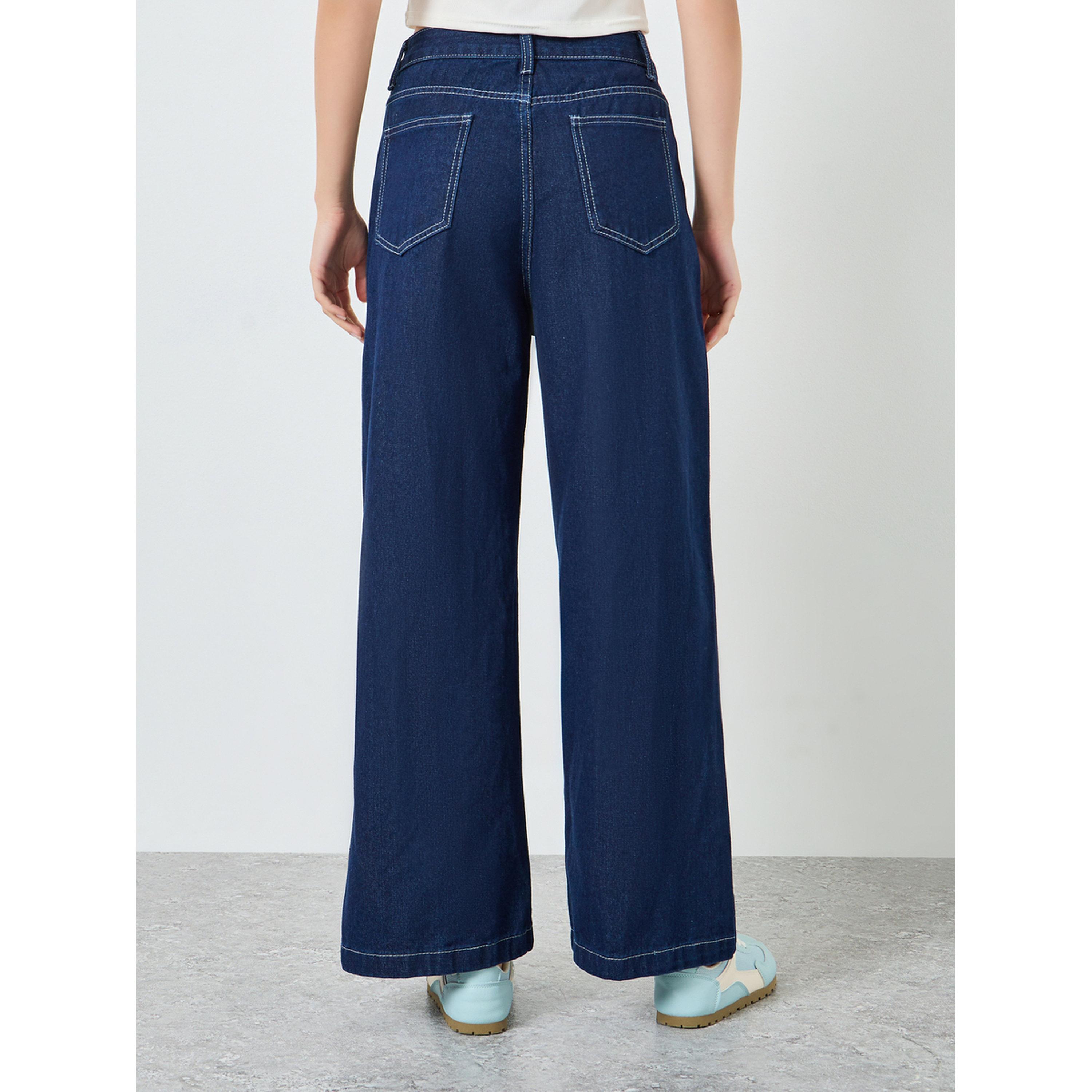 Styli Women Dark Blue Wash Wide Leg Jeans-women-clothing-bottoms-jeans-image-4