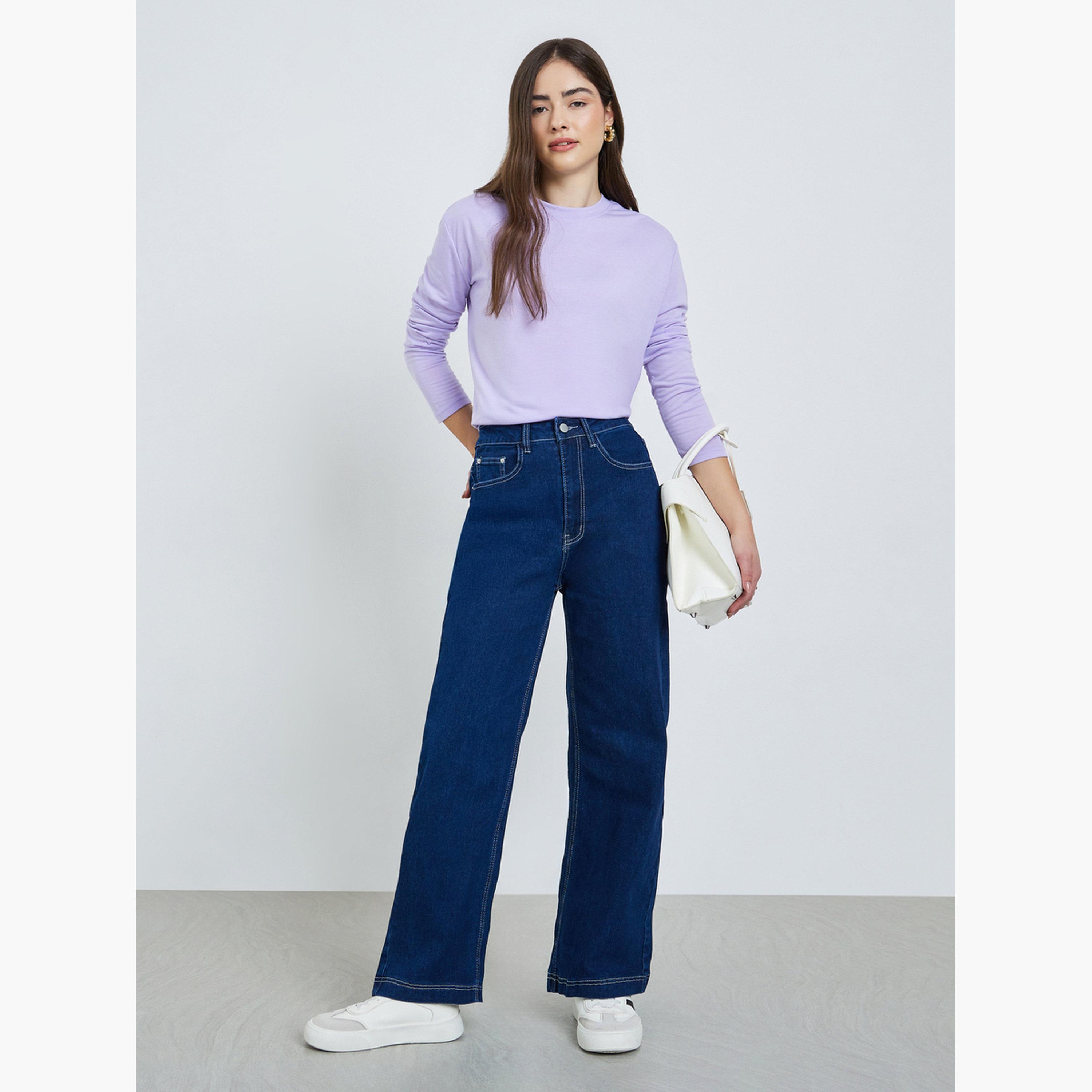 جينز بقصة أرجل مستقيمة وجيوب-women-clothing-bottoms-jeans-image-2
