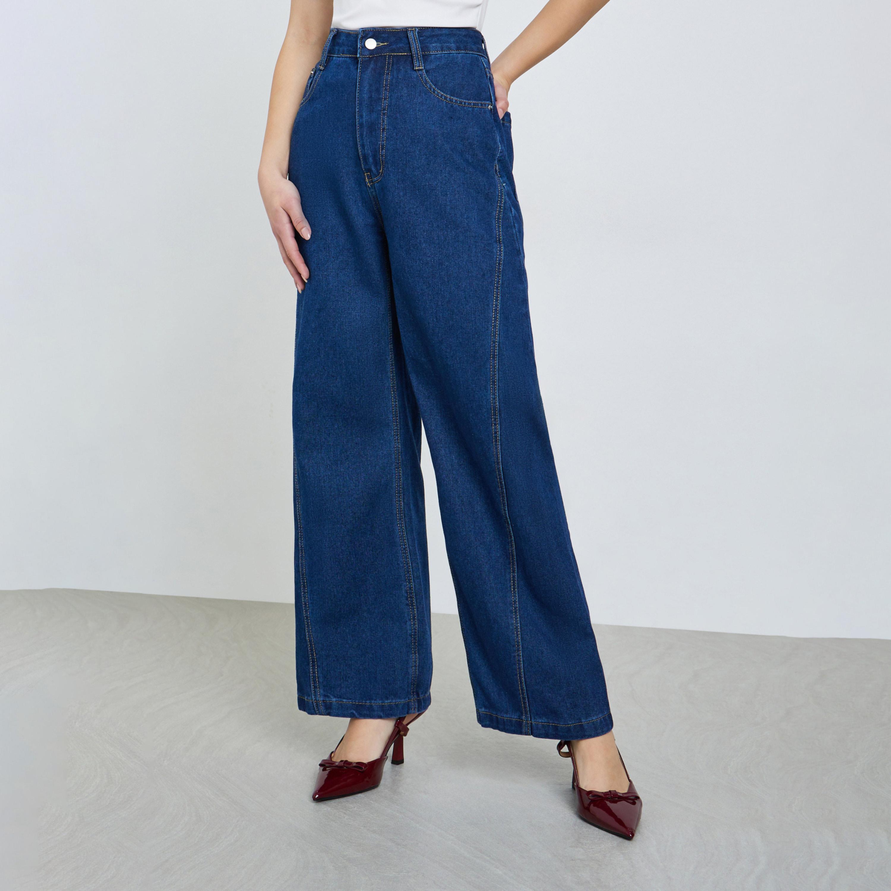 Styli Women Wide Leg Cut and Sew Panel Jeans-women-clothing-bottoms-jeans-image-1