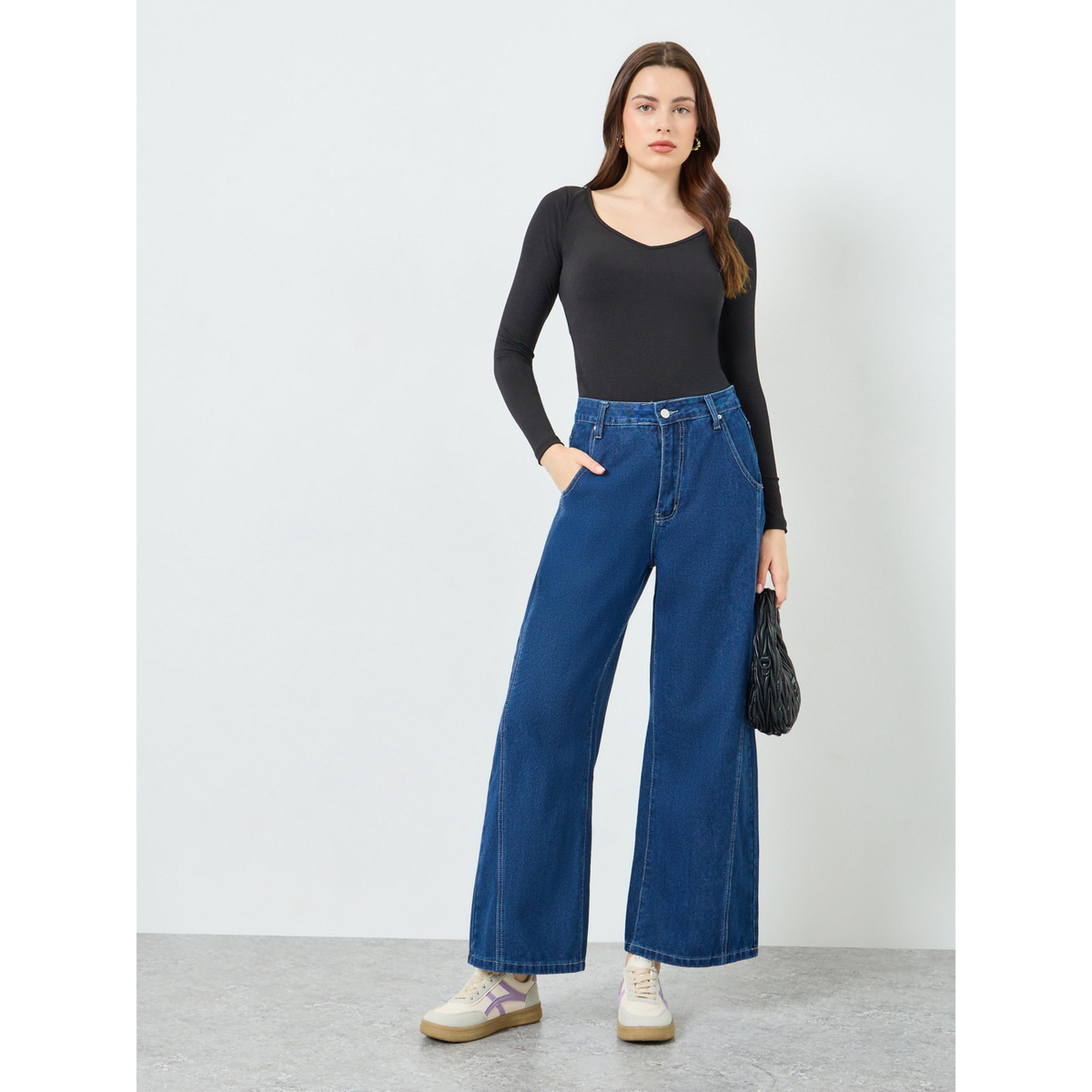 بنطال جينز قصة مريحة وساق واسعة أزرق-women-clothing-bottoms-jeans-image-2