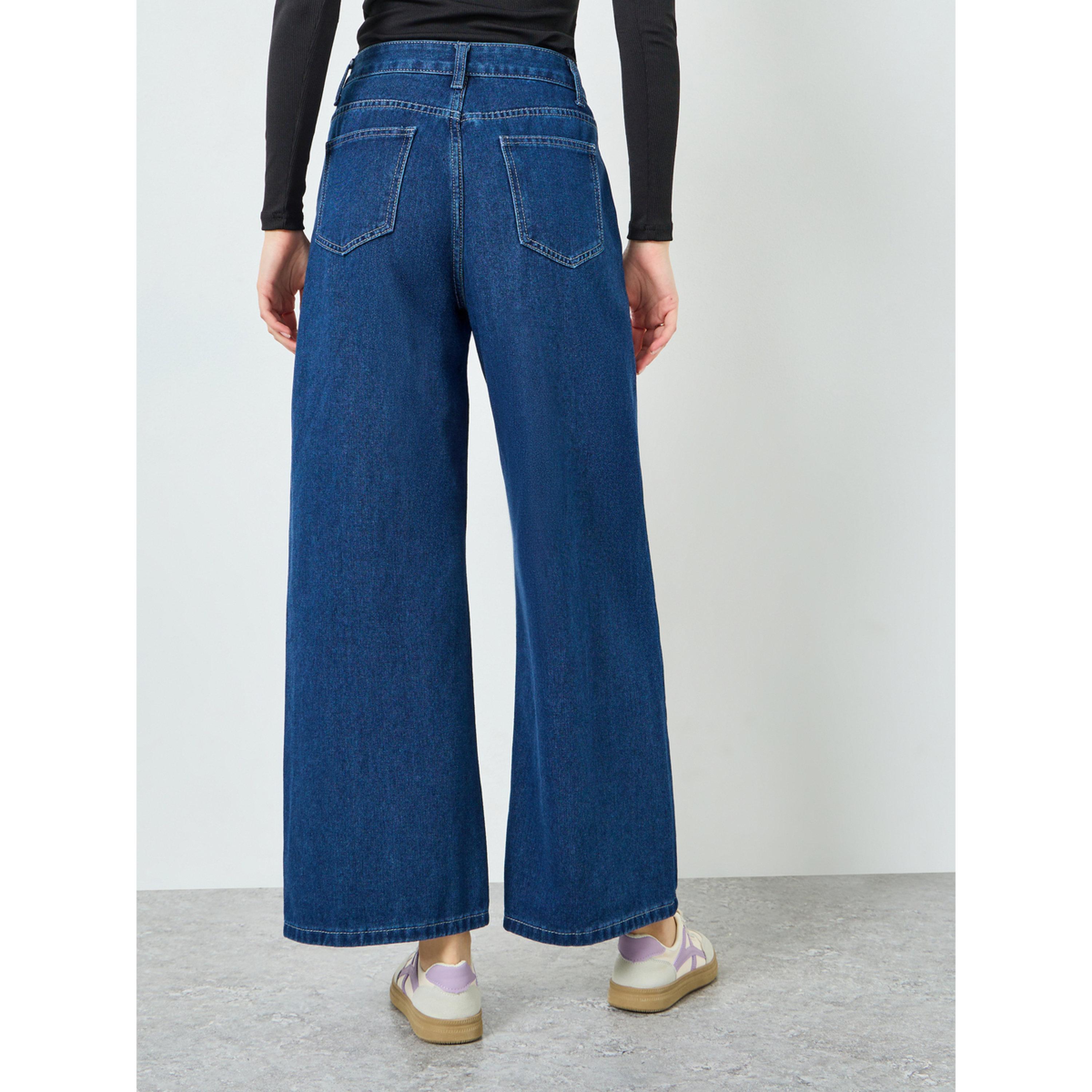 بنطال جينز قصة مريحة وساق واسعة أزرق-women-clothing-bottoms-jeans-image-4
