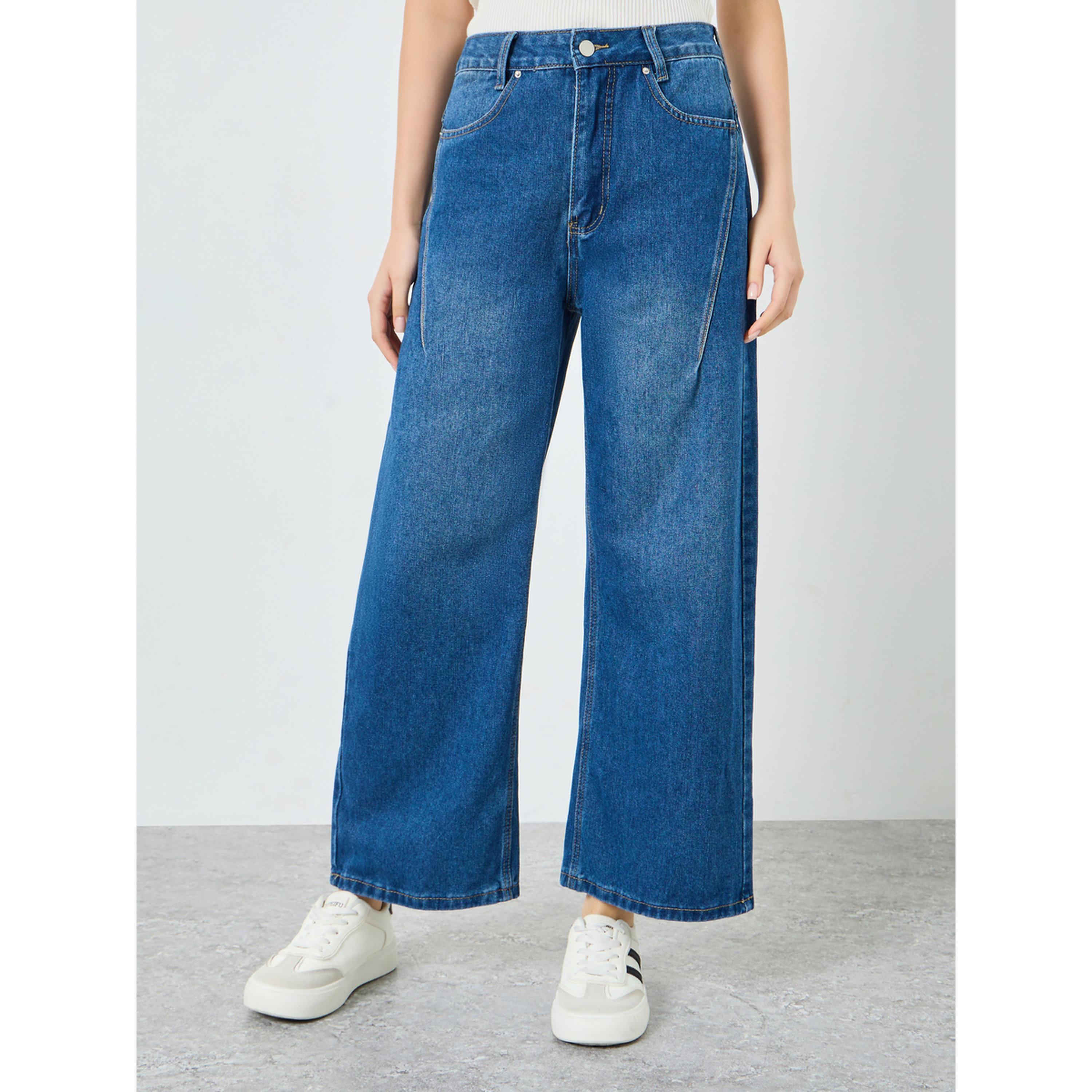 بنطال جينز بخصر مرتفع وقصة مريحة أزرق-women-clothing-bottoms-jeans-image-1