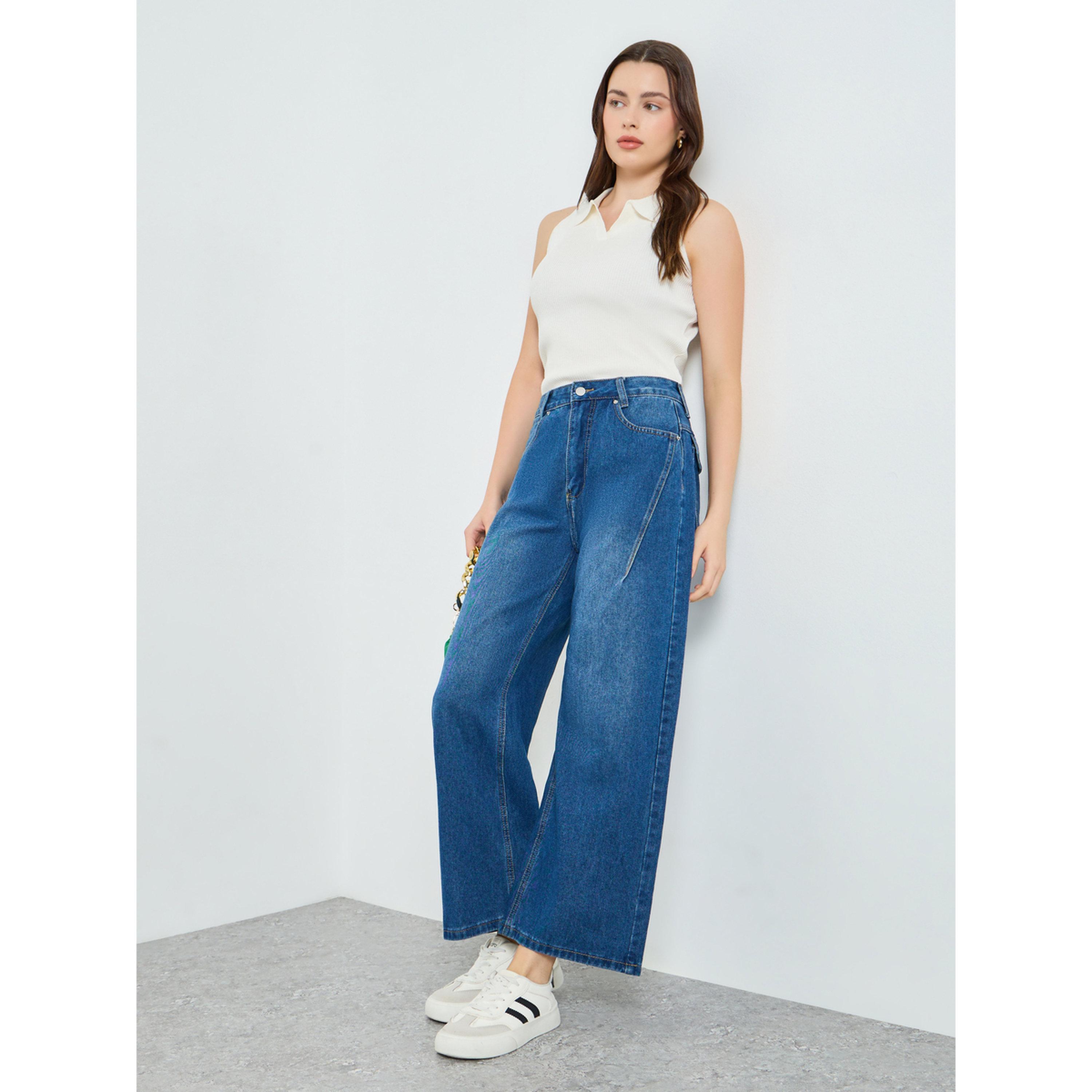 بنطال جينز بخصر مرتفع وقصة مريحة أزرق-women-clothing-bottoms-jeans-image-2